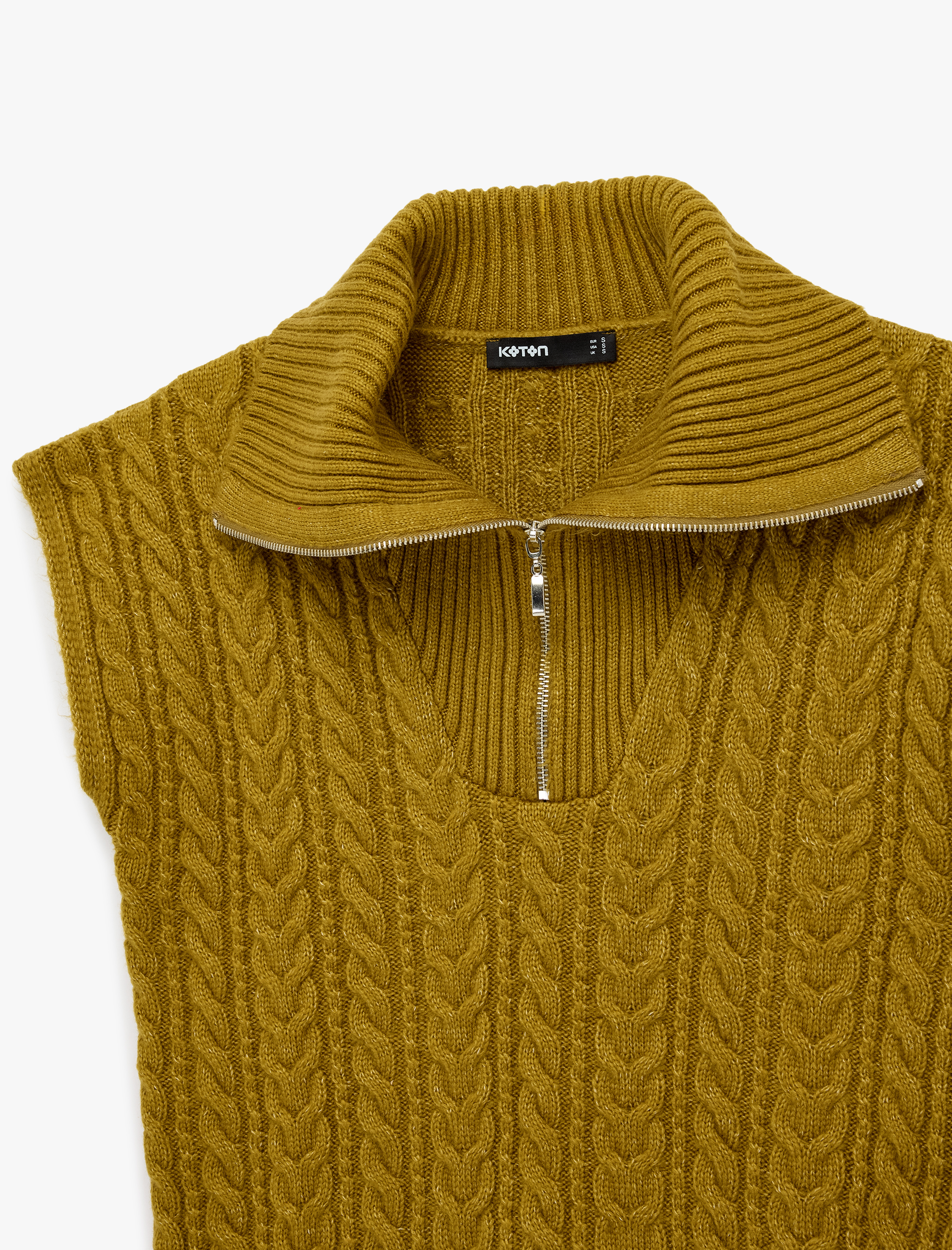   Yarım Fermuarlı Devrik Yaka Saç Örgü Süveter