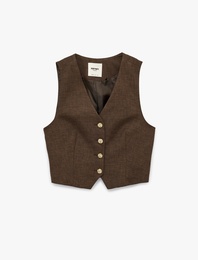 Düğmeli V Yaka Dikiş Detaylı Kolsuz Yelek