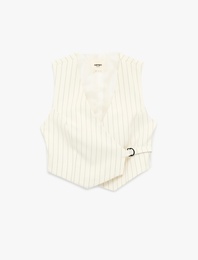 Kruvaze Yaka Kolsuz Metal Aksesuarlı Blazer Yelek