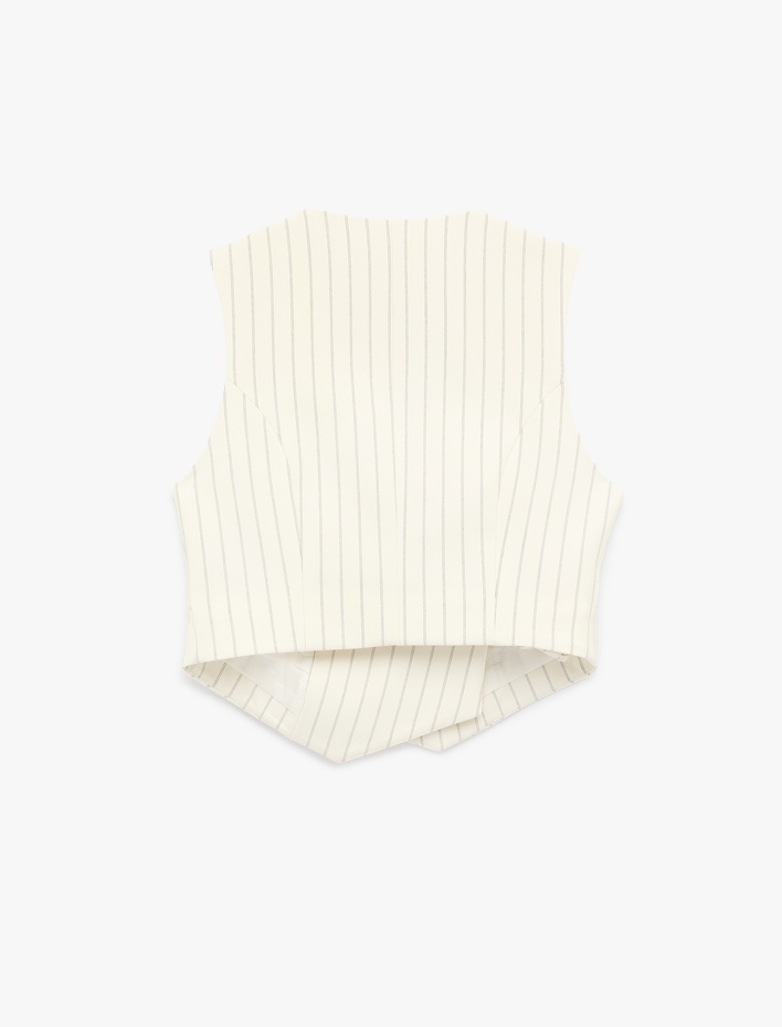  Kruvaze Yaka Kolsuz Metal Aksesuarlı Blazer Yelek