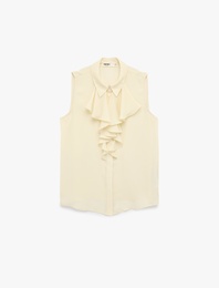 Kolsuz Fular Yaka Volanlı Bluz