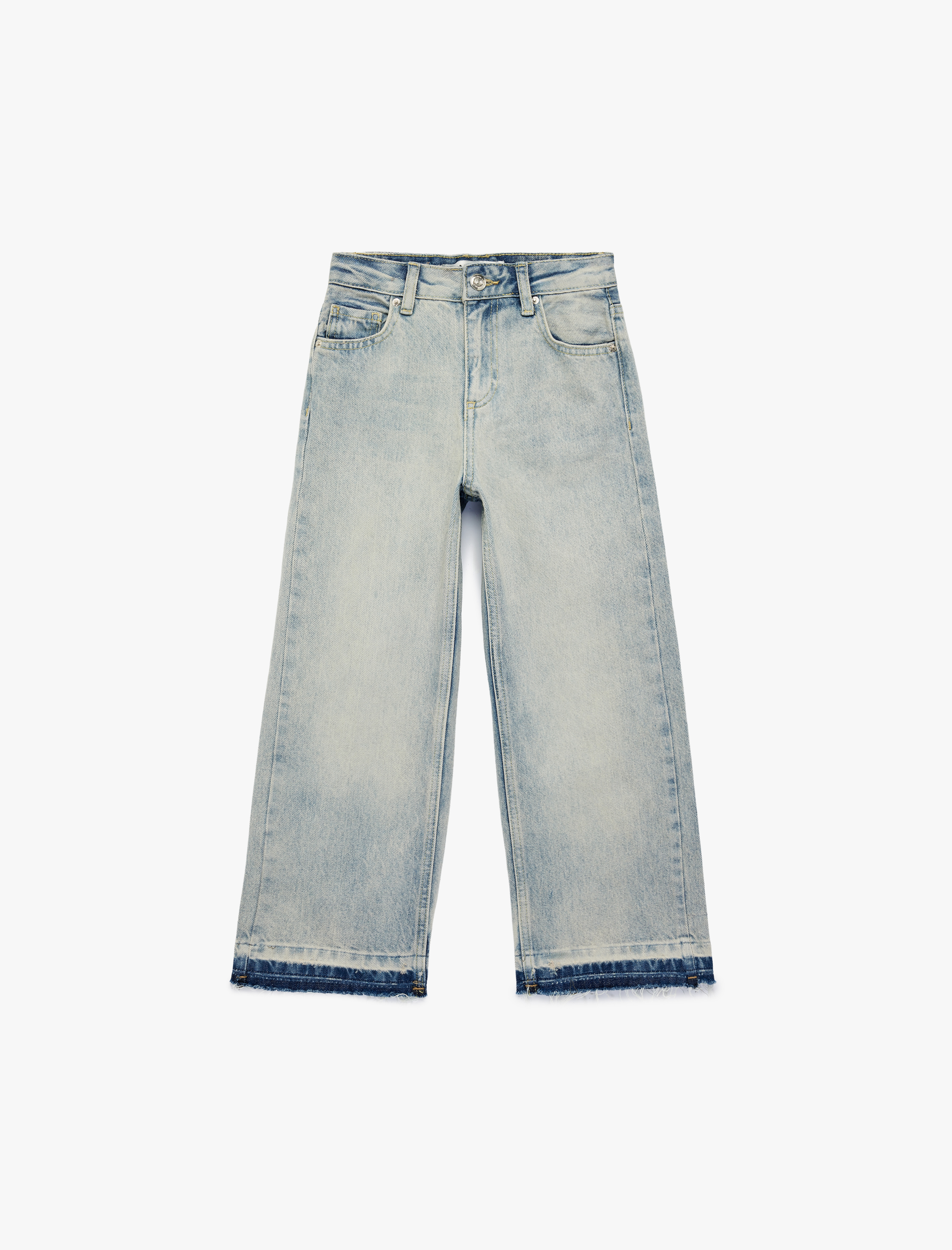  Kız Çocuk Geniş Paça Pamuklu Loose Fit Denim Pantolon