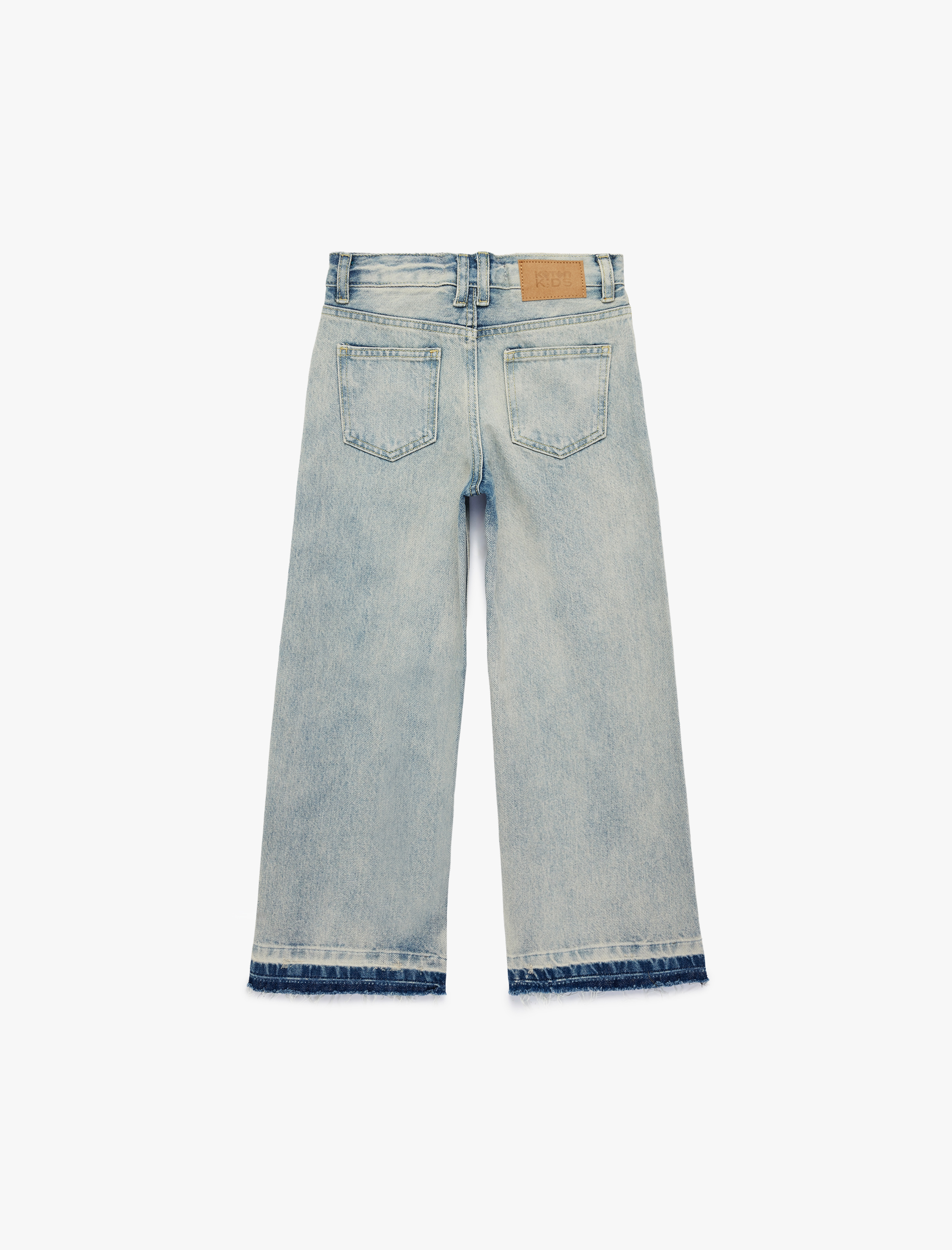  Kız Çocuk Geniş Paça Pamuklu Loose Fit Denim Pantolon