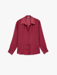 Kaçık Yaka Uzun Kollu Modal Gömlek