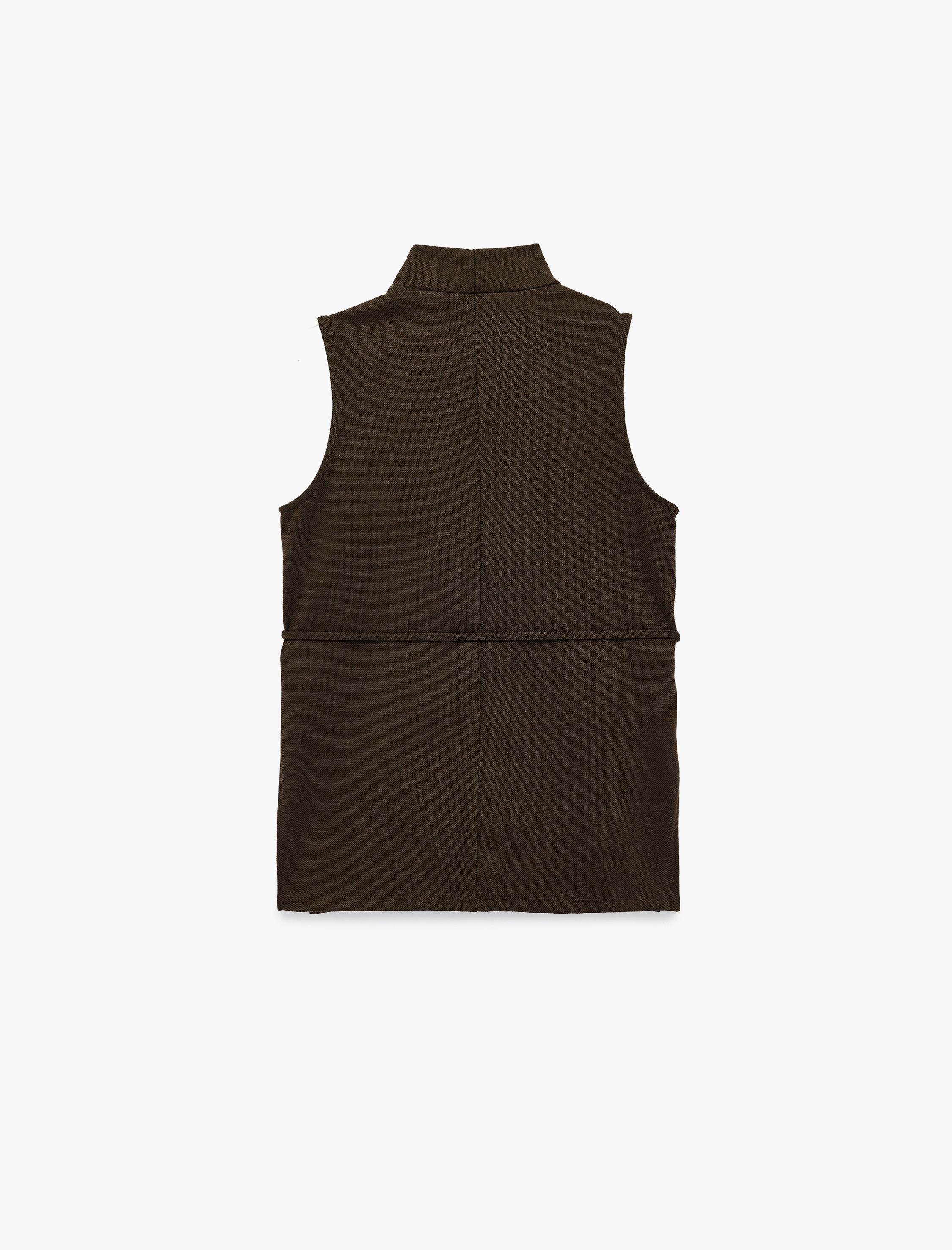   Viskon Karışımlı Kemerli Dik Yaka Kolsuz Bluz