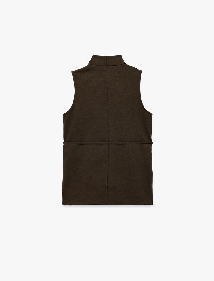  Viskon Karışımlı Kemerli Dik Yaka Kolsuz Bluz