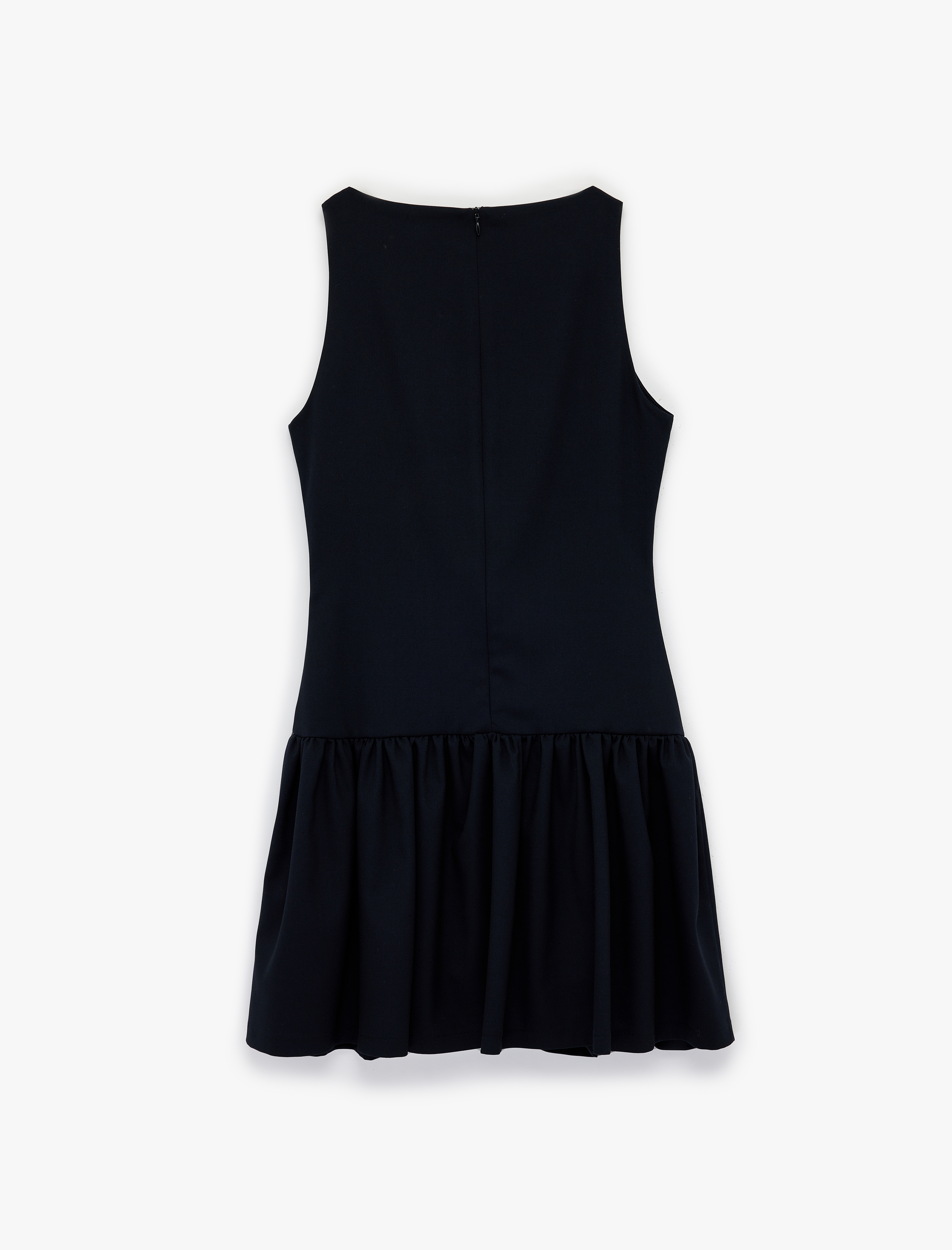   Yuvarlak Yaka Kolsuz Fırfırlı Mini Elbise