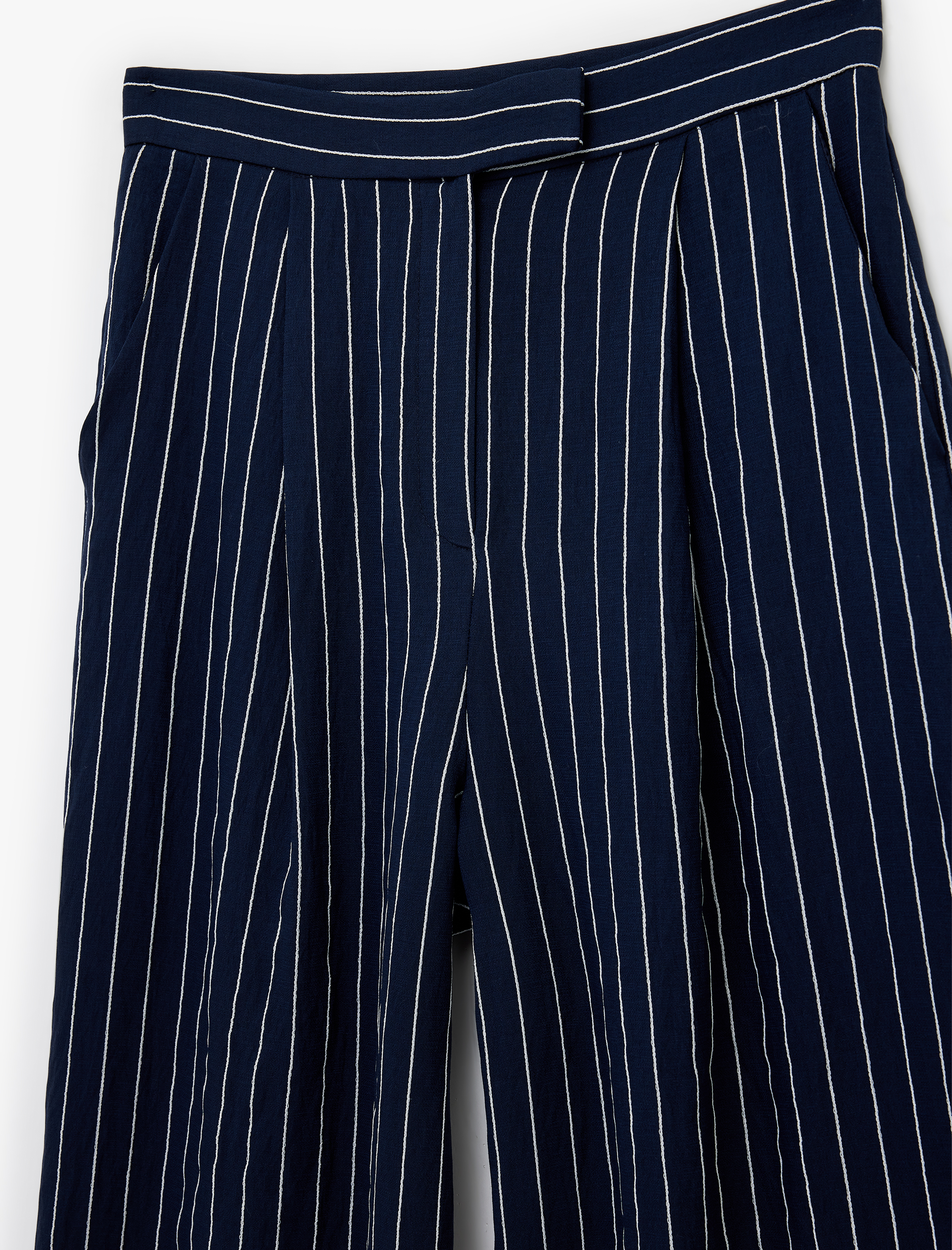   Viskon Kumaş Cepli Geniş Paça Çizgili Palazzo Pantolon