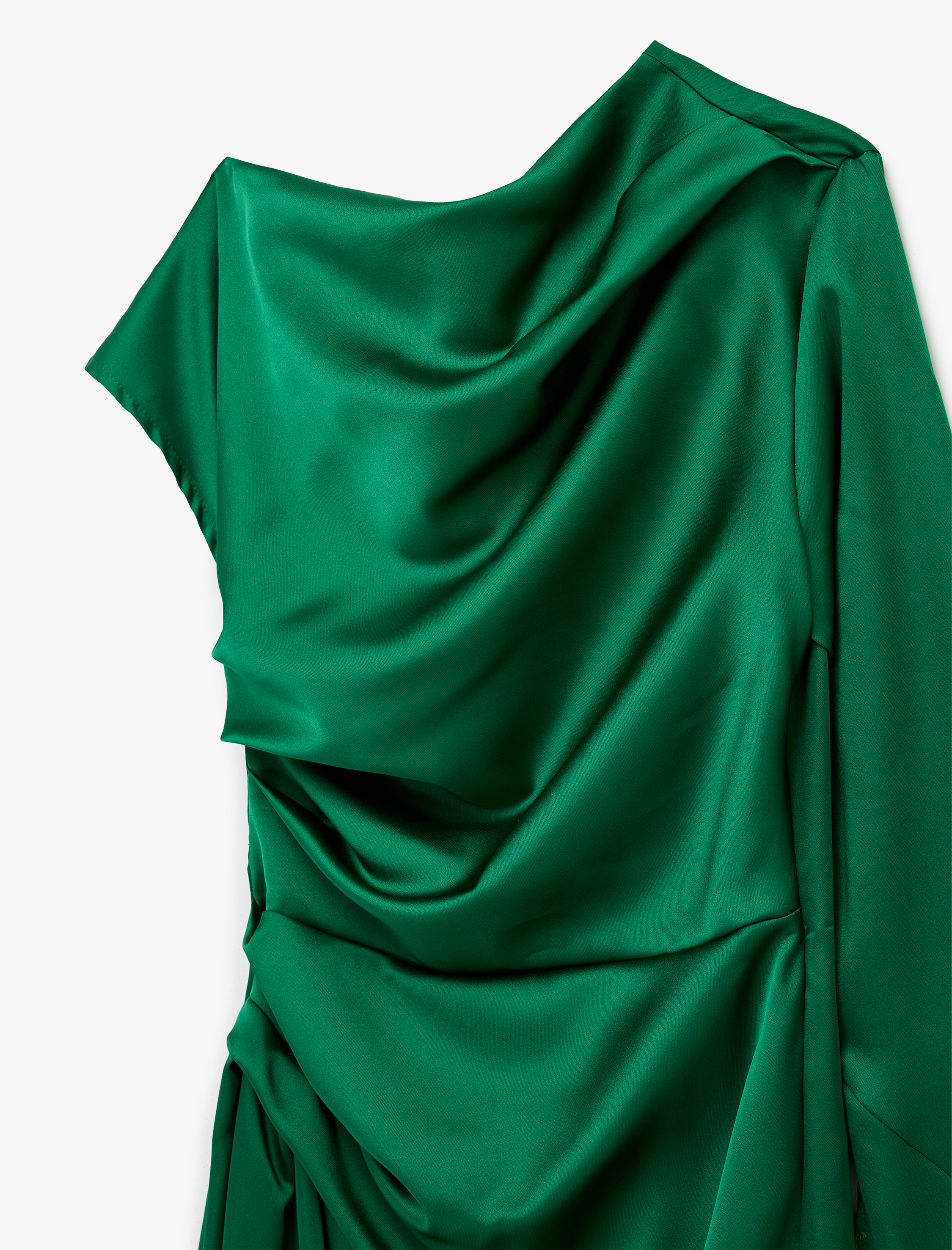   Kayık Yaka Tek Yarasa Kol Drapeli Uzun Abiye Elbise