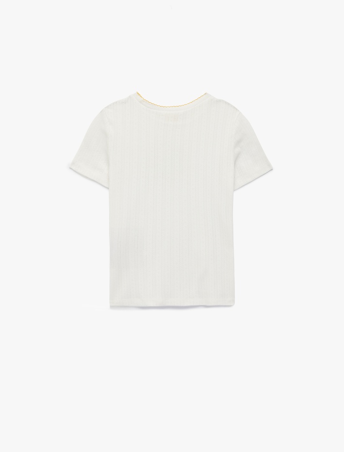 Kız Çocuk Kedi Baskılı Bisiklet Yaka Kısa Kollu Tişört