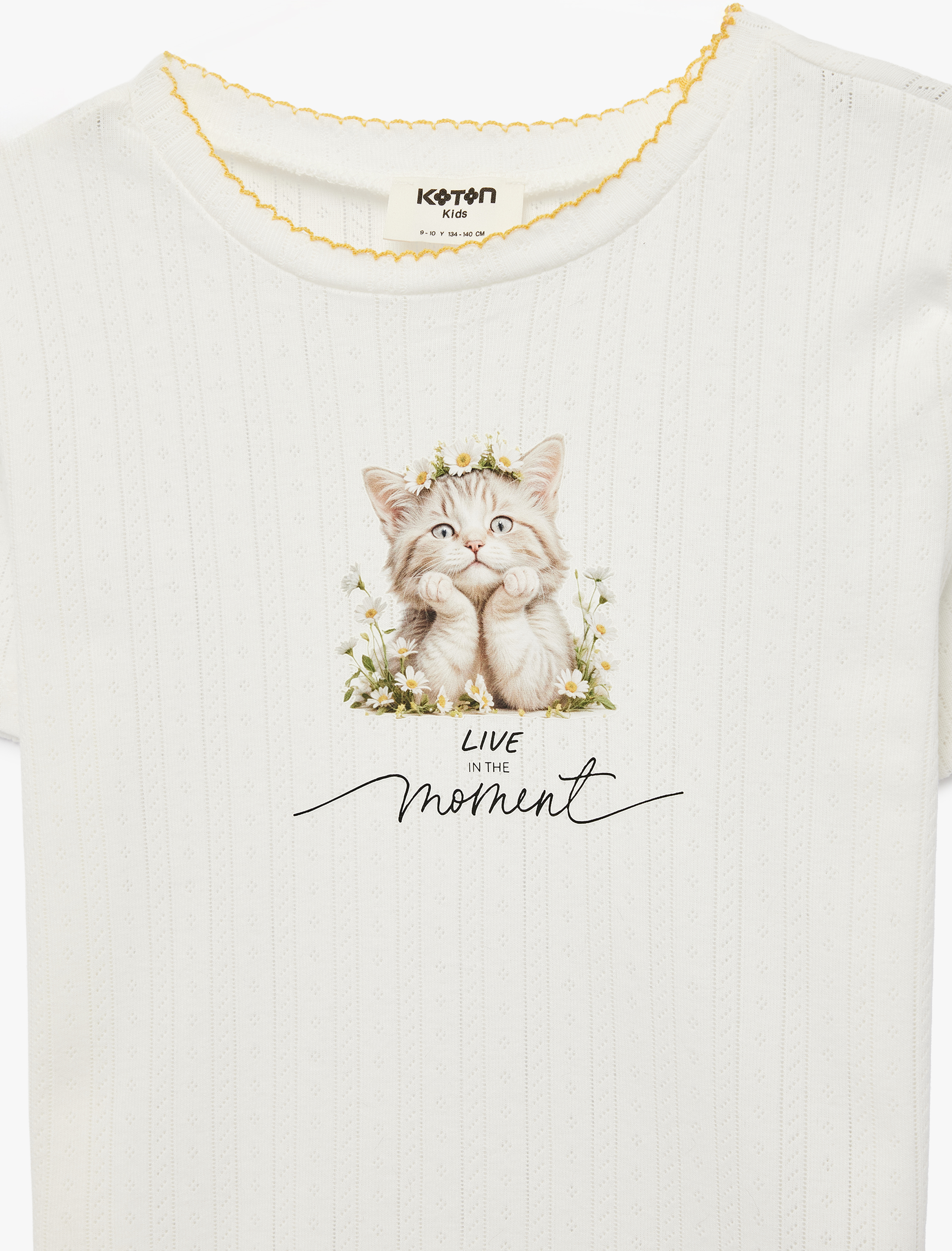  Kız Çocuk Kedi Baskılı Bisiklet Yaka Kısa Kollu Tişört