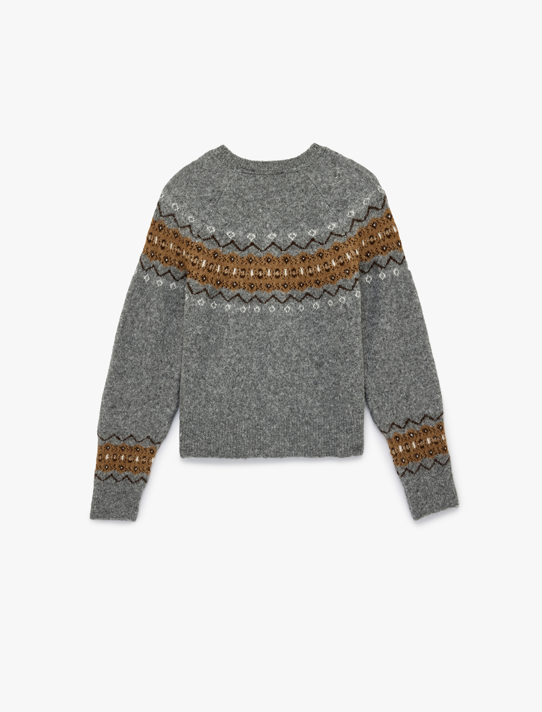   Uzun Kollu Bisiklet Yaka Etnik Desenli Triko Hırka