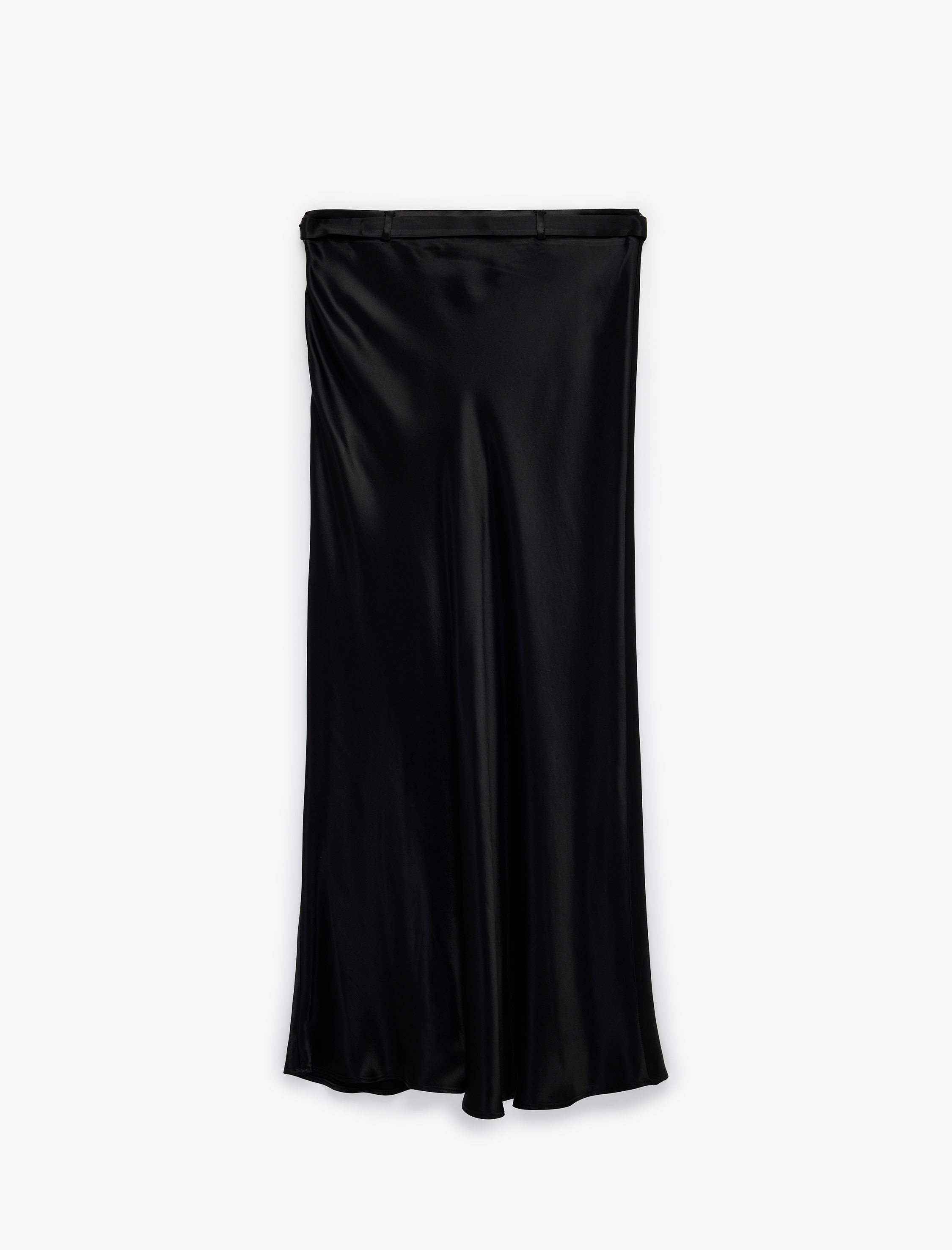   Viskon Kumaş Kemerli Midi Boy Saten Çan Etek