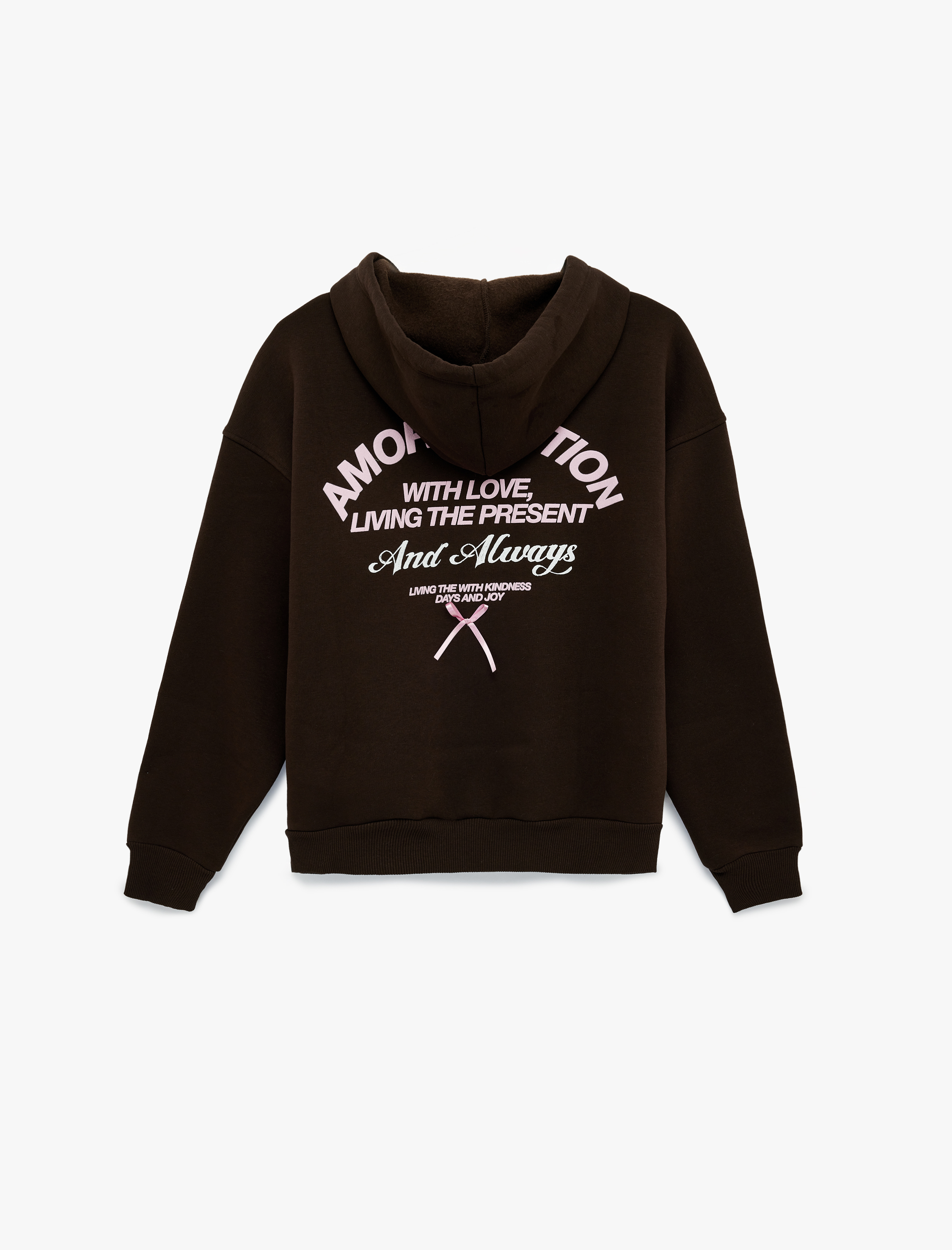   Arkası Baskılı Kapüşonlu Fermuarlı Cepli Oversize Sweatshirt