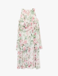 Katlı Kolsuz Halter Yaka Çiçekli Şifon Elbise