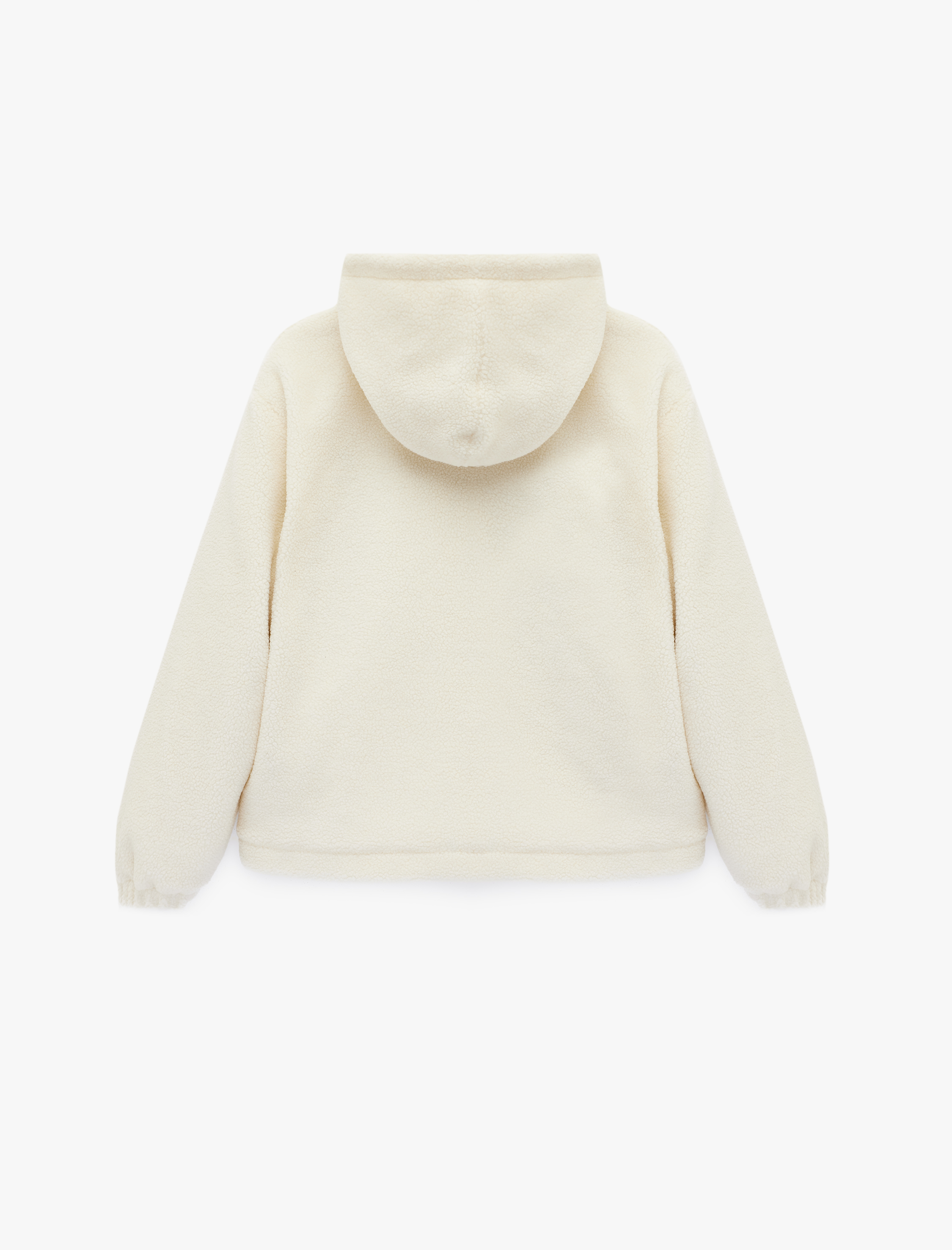   Kapüşonlu Baskılı Cepli Fermuarlı Oversize Peluş Ceket