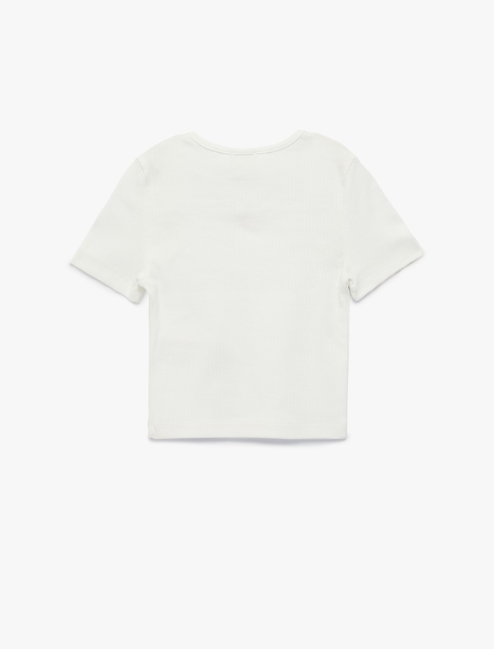 Kız Çocuk Kısa Kollu Kare Yaka Pamuklu Fiyonklu Tişört