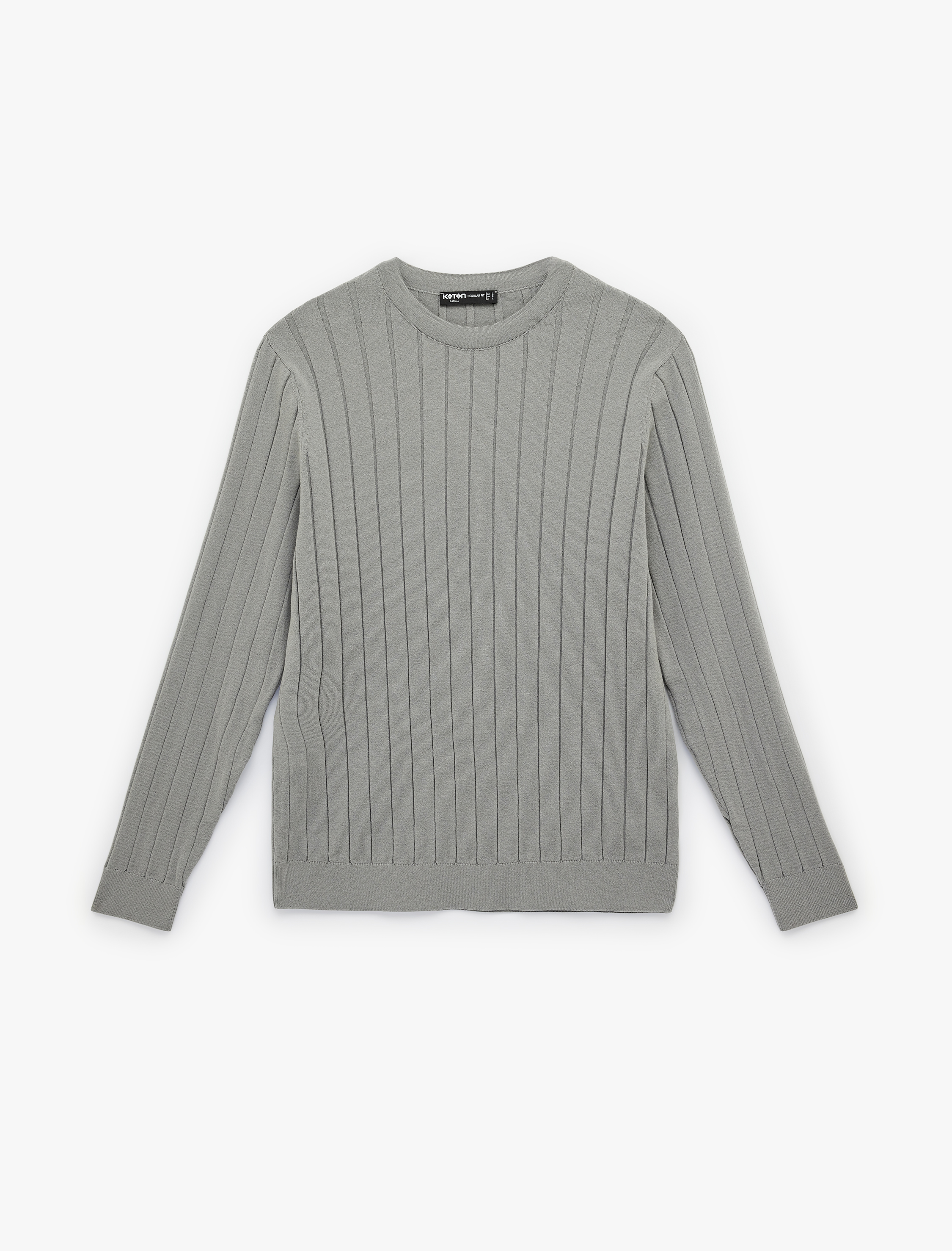   Regular Fit Uzun Kollu Çizgili Dokulu Bisiklet Yaka Triko Kazak