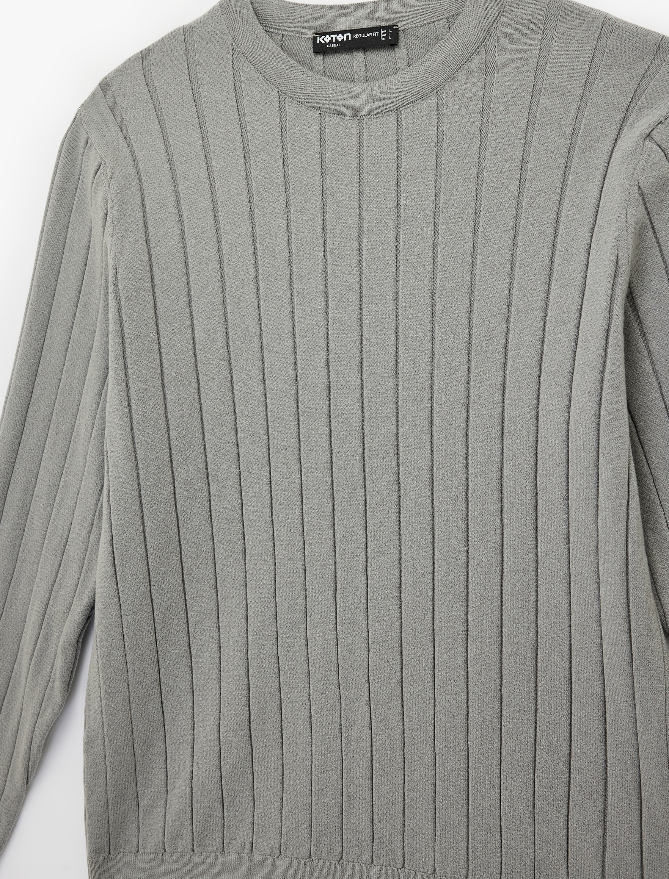   Regular Fit Uzun Kollu Çizgili Dokulu Bisiklet Yaka Triko Kazak