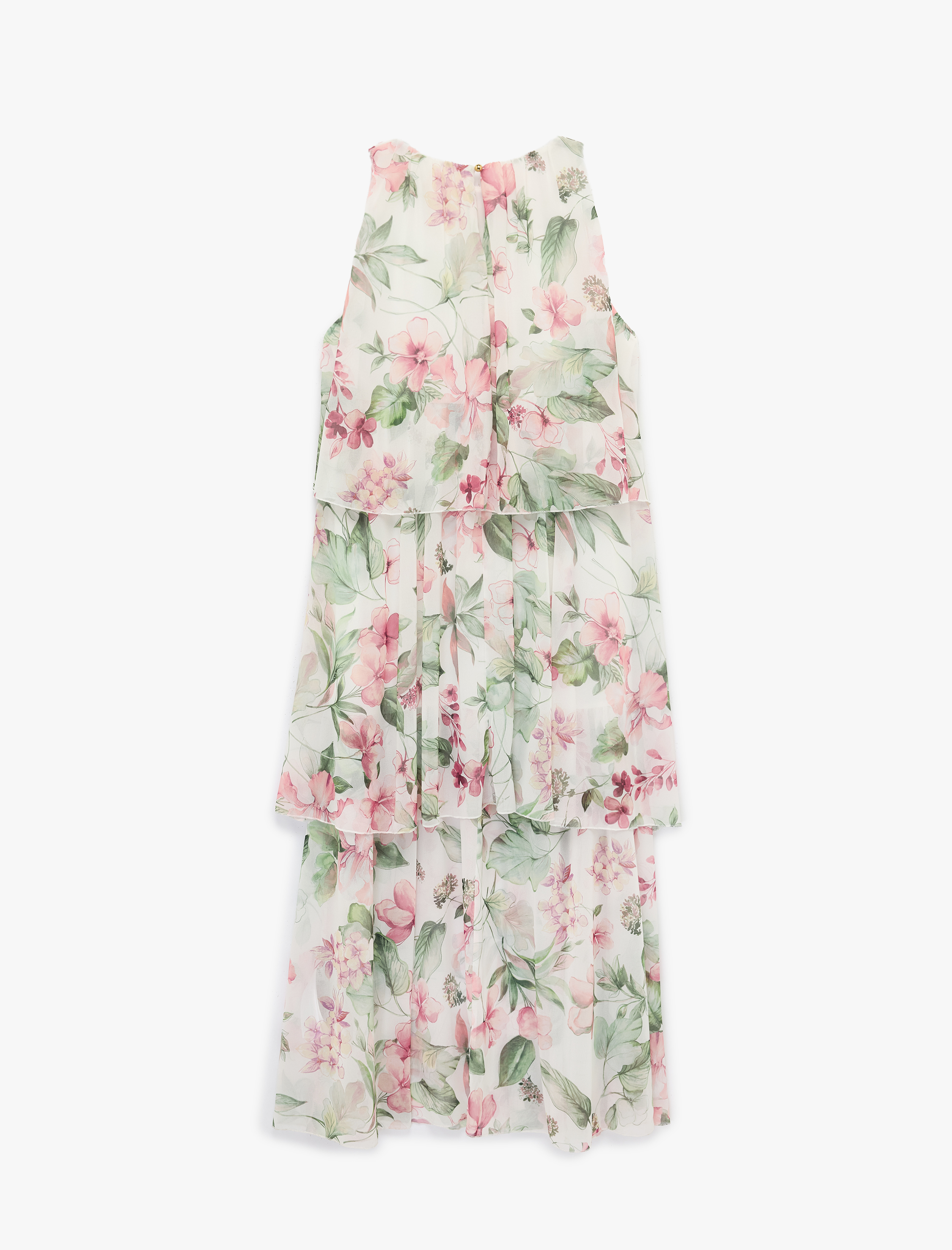   Katlı Kolsuz Halter Yaka Çiçekli Şifon Elbise