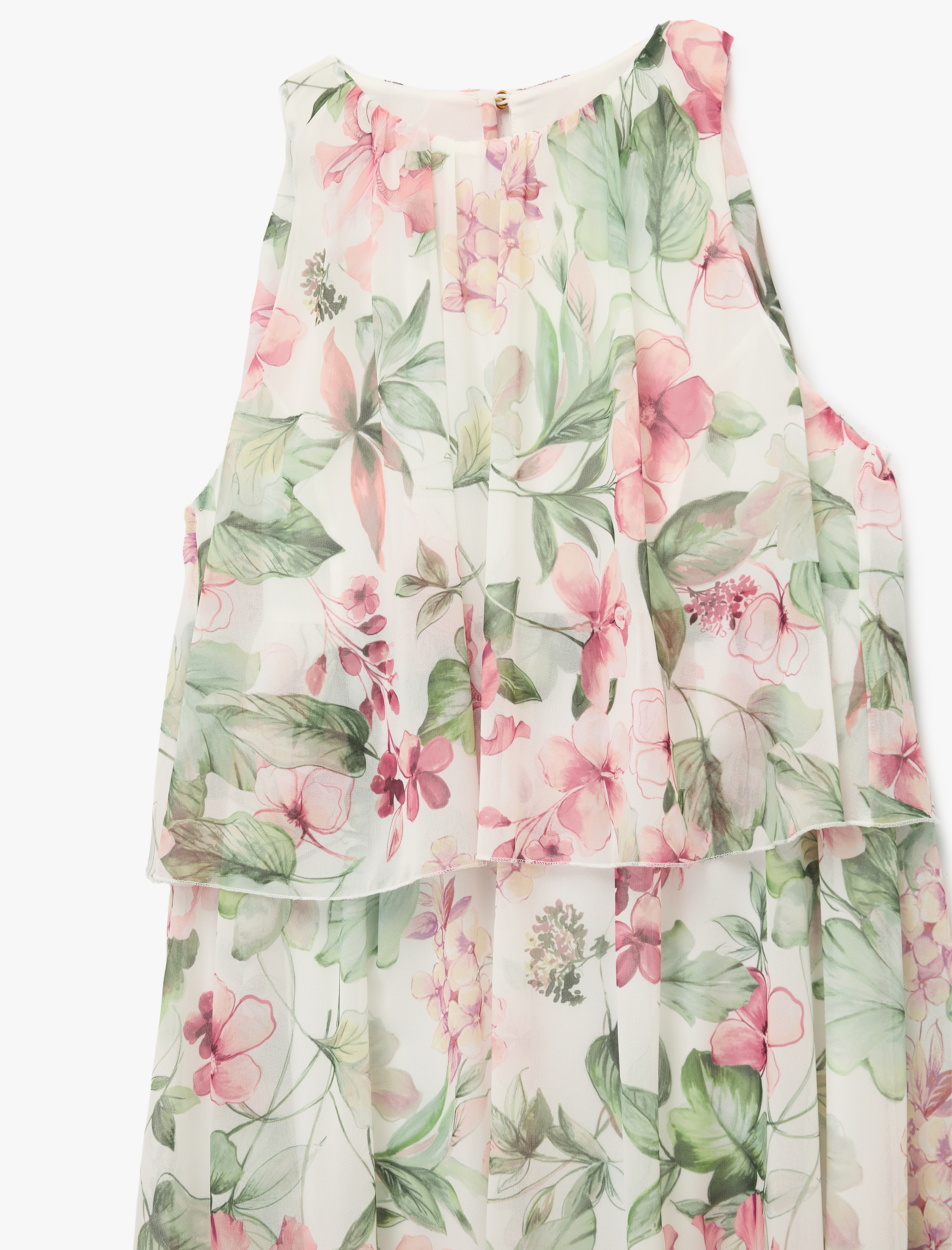   Katlı Kolsuz Halter Yaka Çiçekli Şifon Elbise