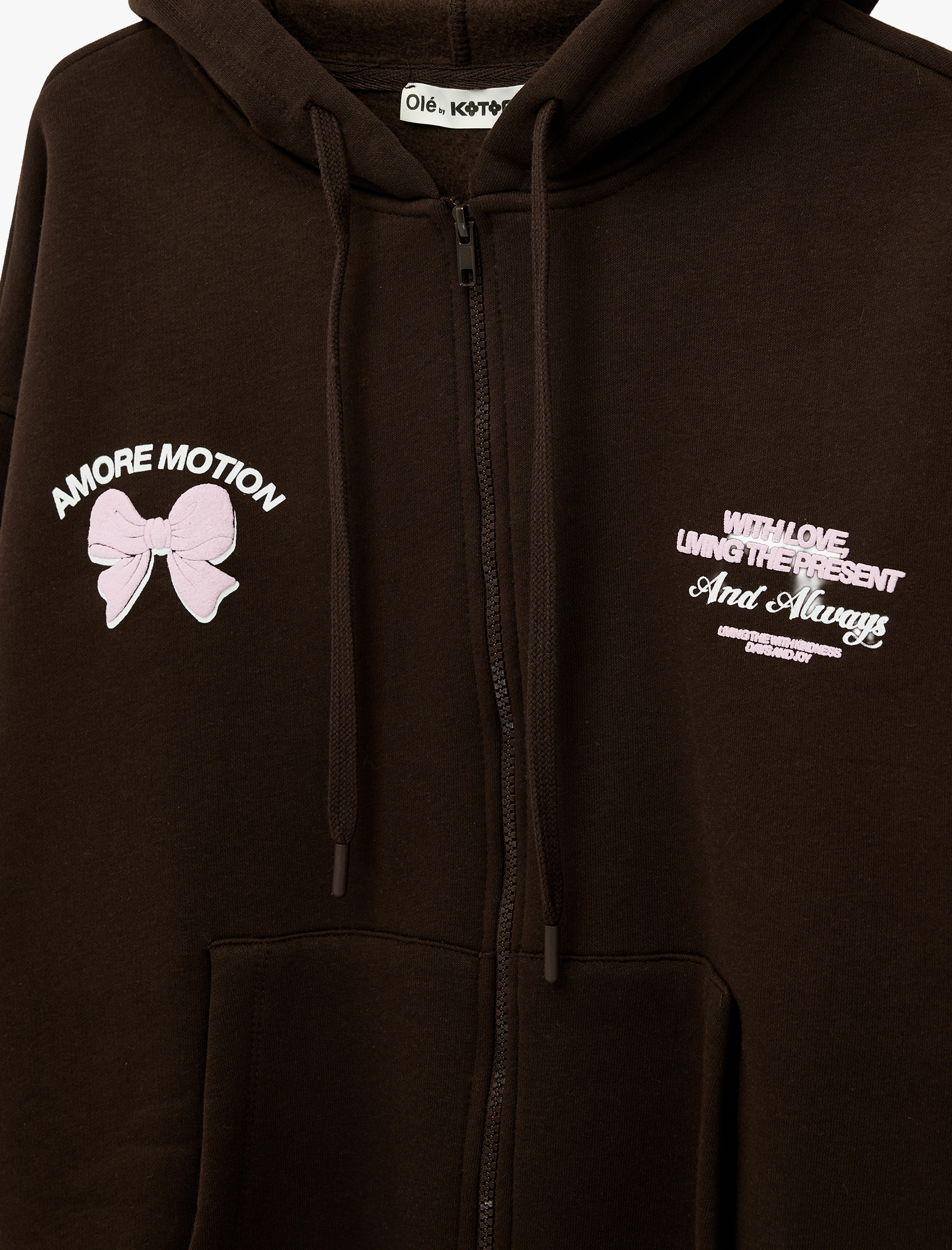   Arkası Baskılı Kapüşonlu Fermuarlı Cepli Oversize Sweatshirt