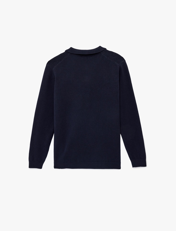  Regular Fit Uzun Kollu Baklava Desenli V Yaka Polo Triko Kazak