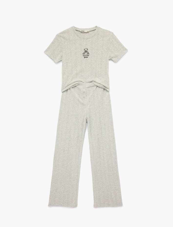  Slim Fit Kısa Kollu Bisiklet Yaka 2'li Triko Pijama Takımı