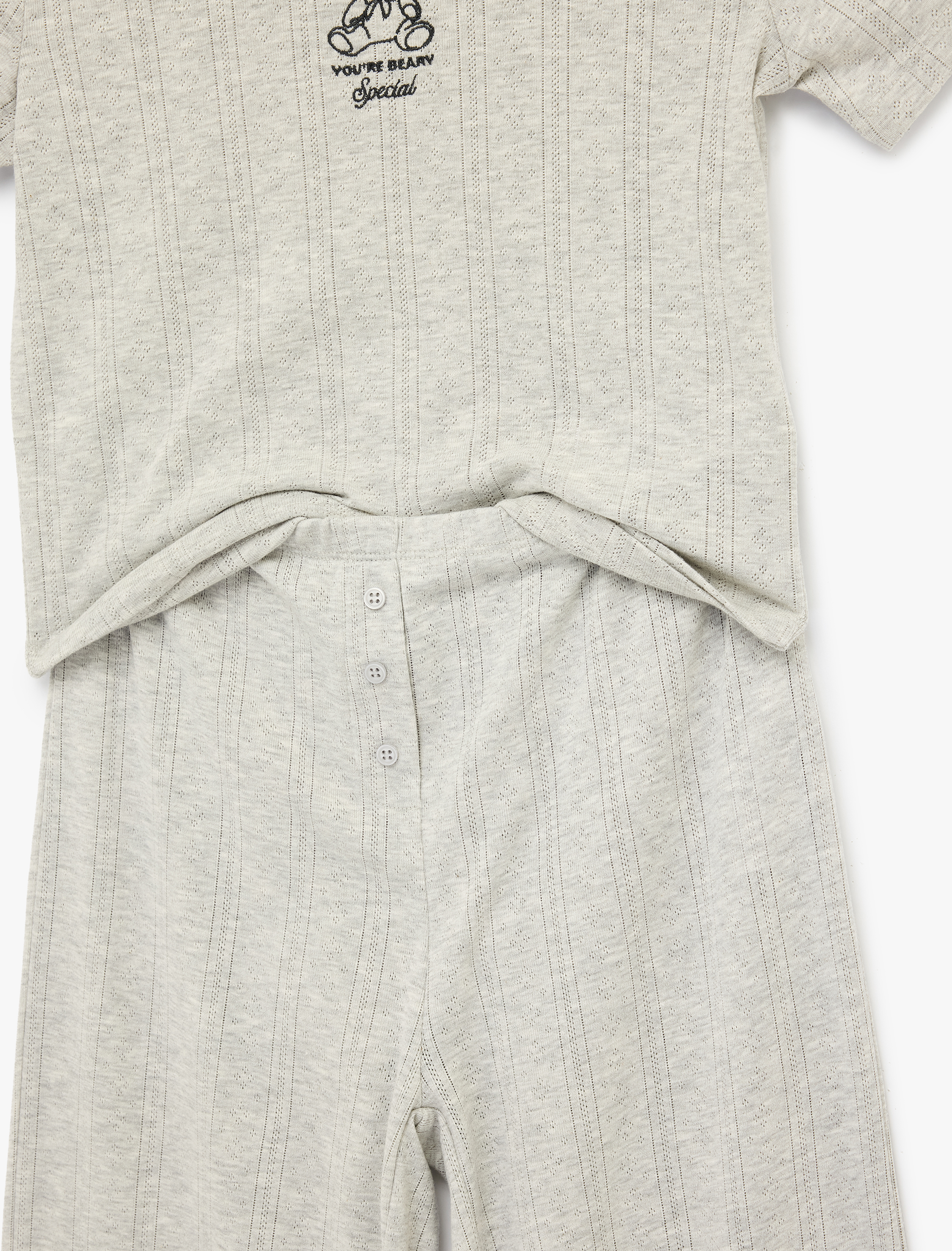   Slim Fit Kısa Kollu Bisiklet Yaka 2'li Triko Pijama Takımı