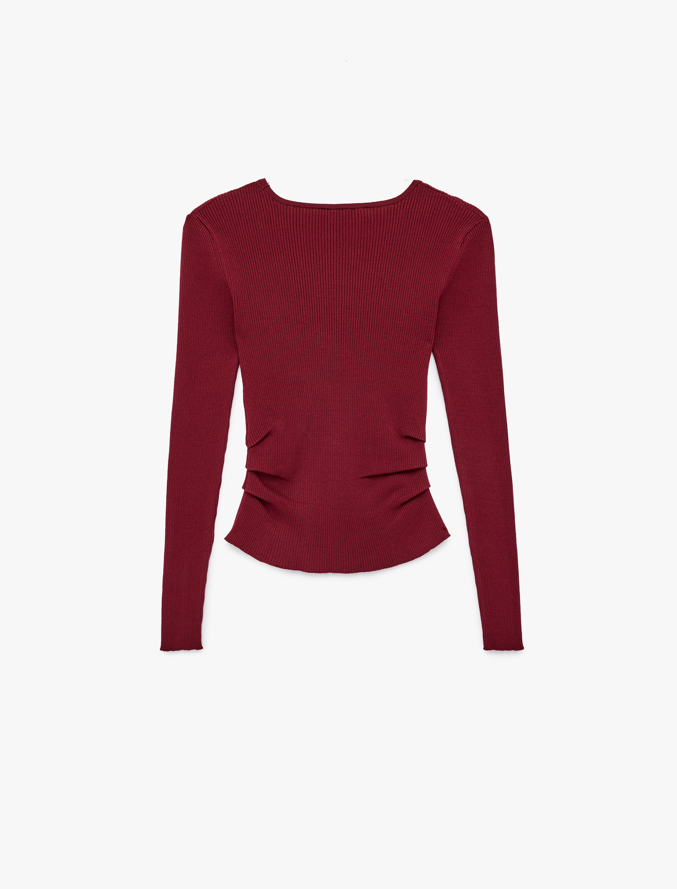   Uzun Kollu Drape Detaylı Yuvarlak Kayık Yaka Triko Kazak