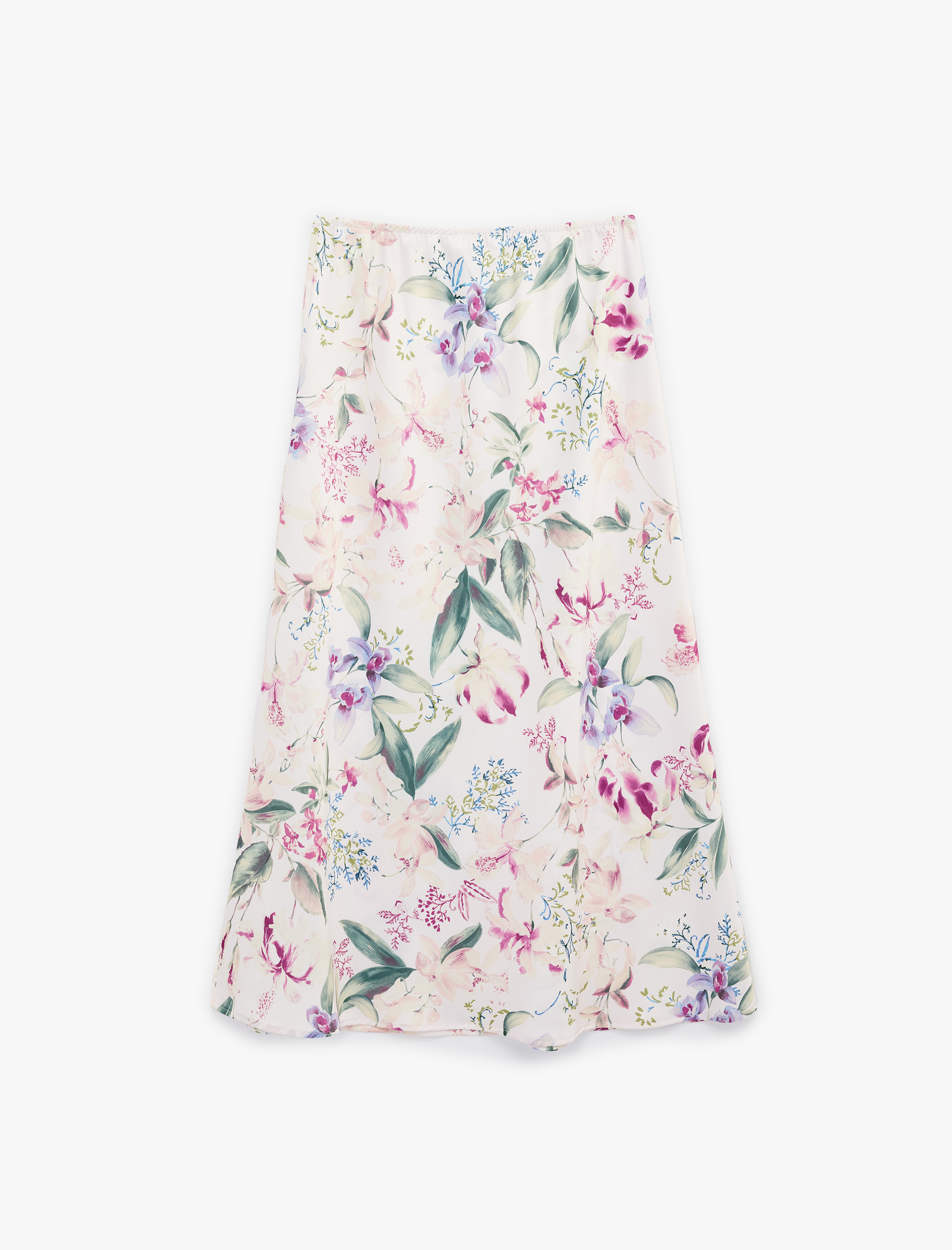   Kloş Kesim Midi Çiçekli Saten Etek