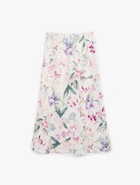 Kloş Kesim Midi Çiçekli Saten Etek