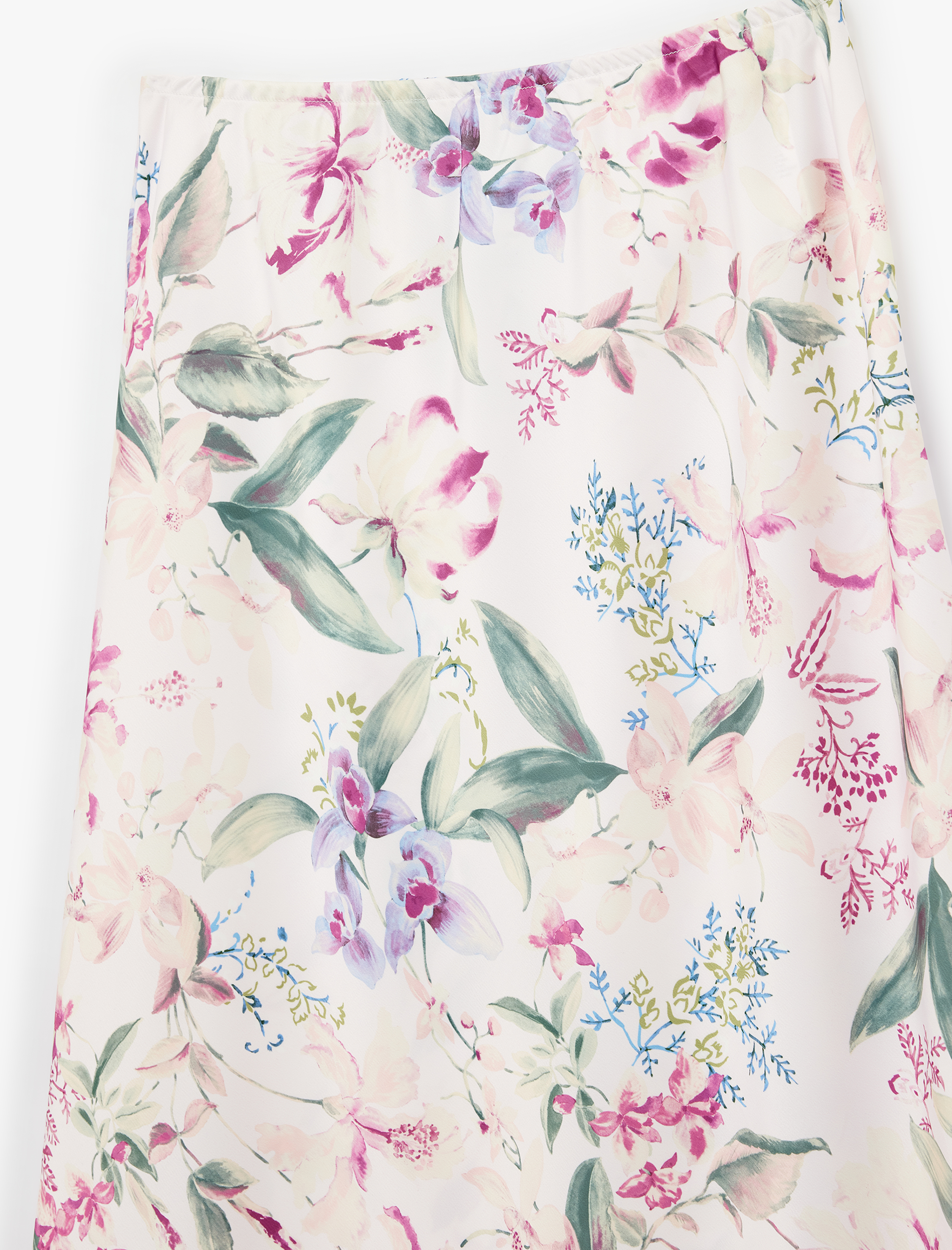   Kloş Kesim Midi Çiçekli Saten Etek