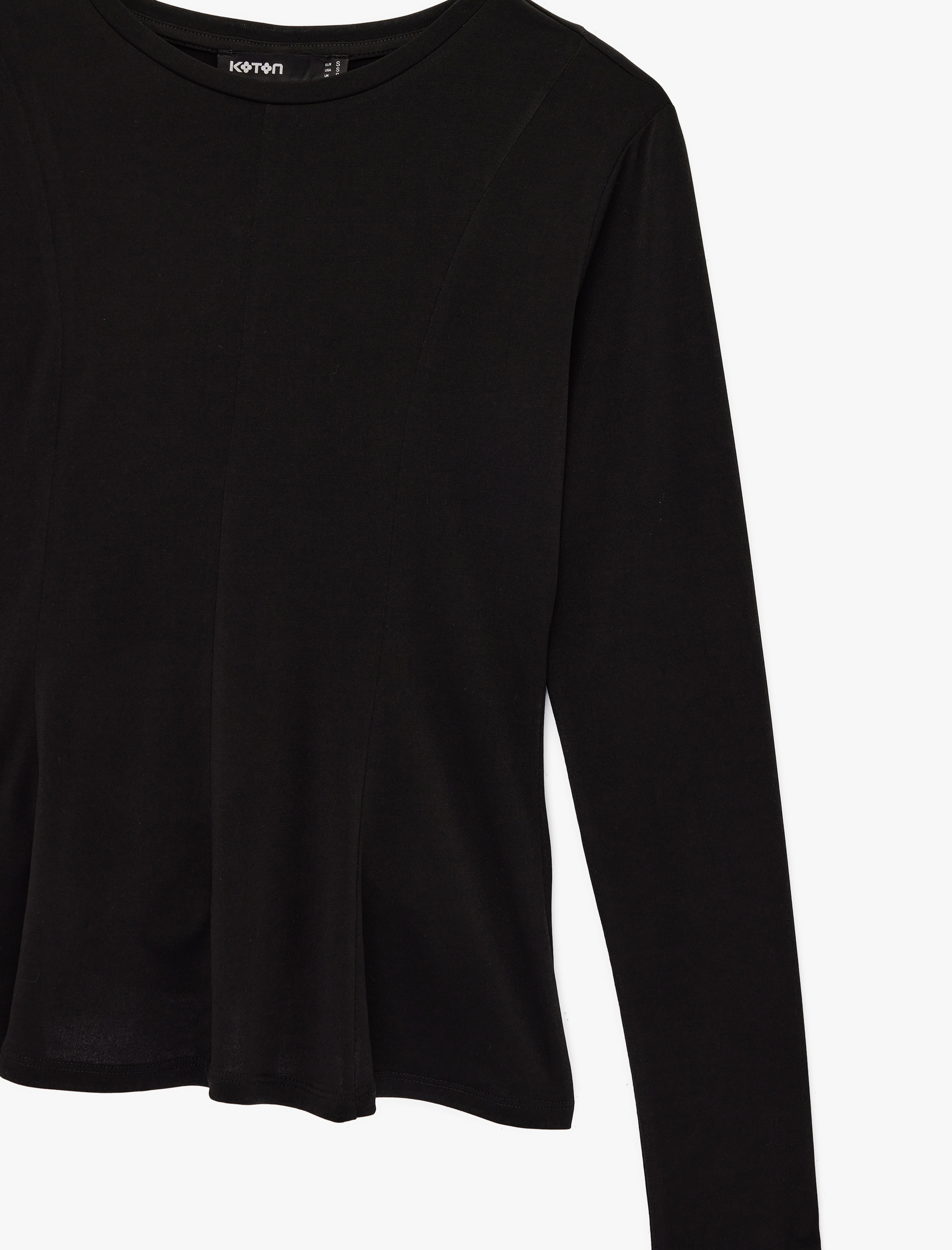   Sandy Kumaş Uzun Kollu Bisiklet Yaka Slim Fit Peplum Kesim Tişört