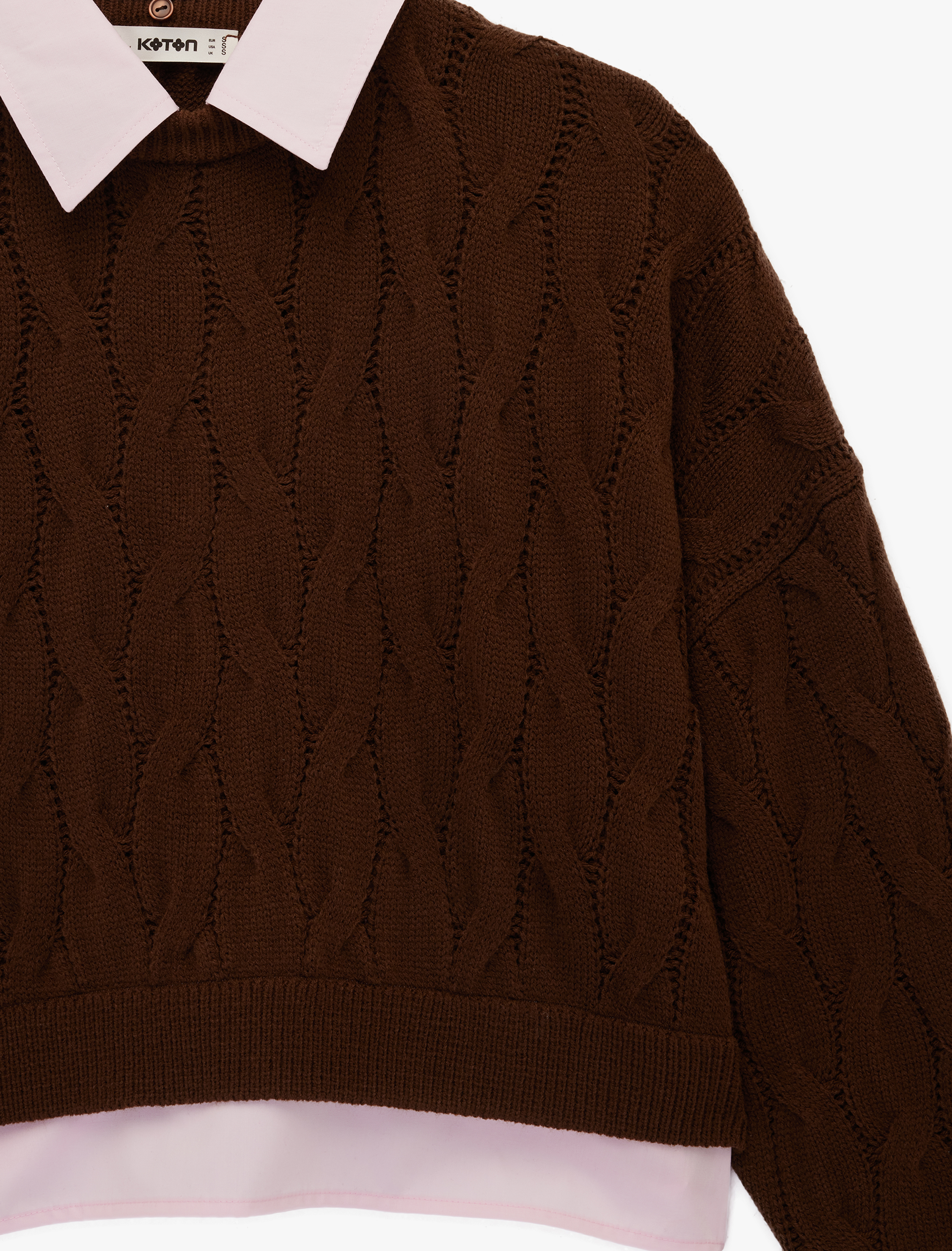   Gömlek Yaka Uzun Kollu Rahat Kalıp Triko Kazak