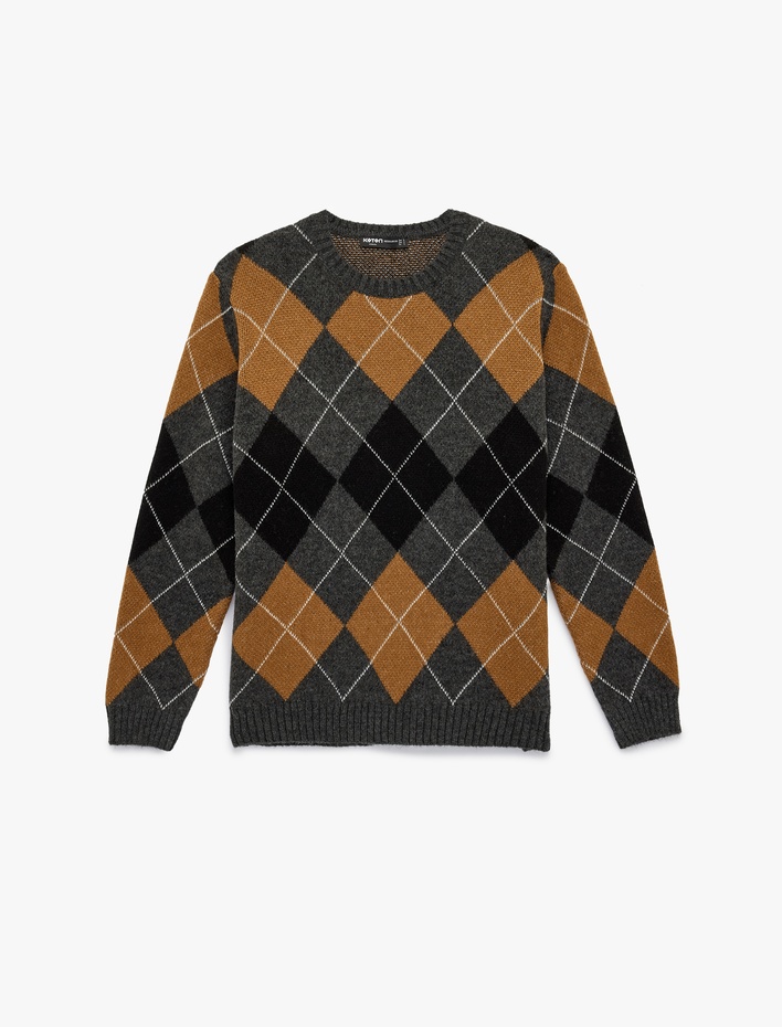  Uzun Kollu Baklava Desenli Bisiklet Yaka Triko Kazak