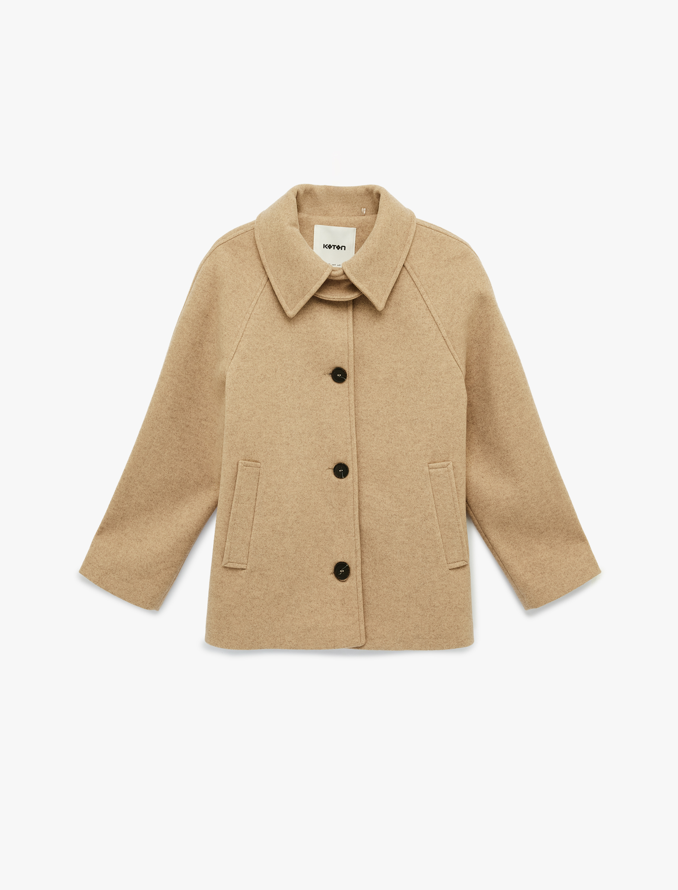   Cepli Düğmeli Uzun Kollu Kısa Kaşe Kaban