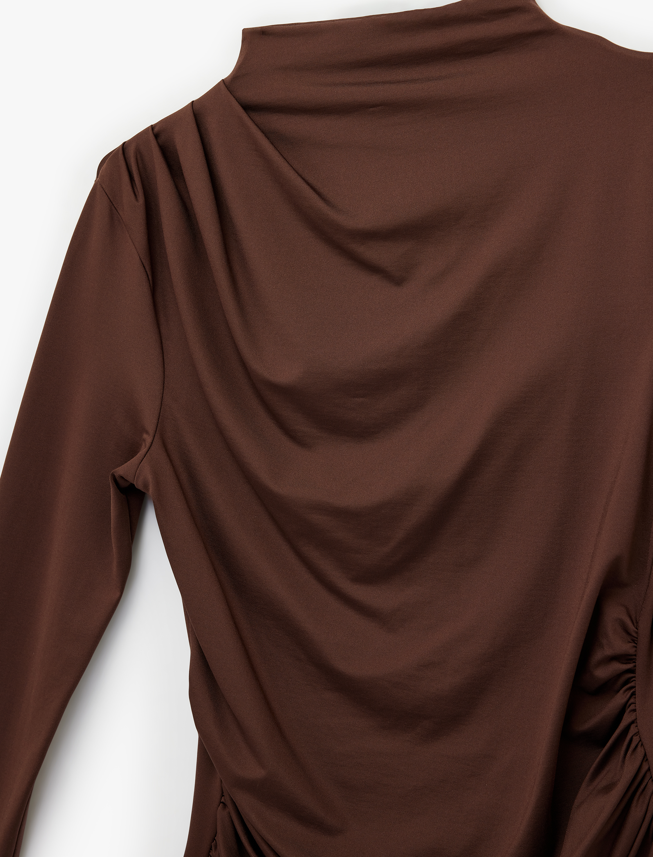   Slim Fit Dik Yaka Uzun Kollu Drapeli Bluz