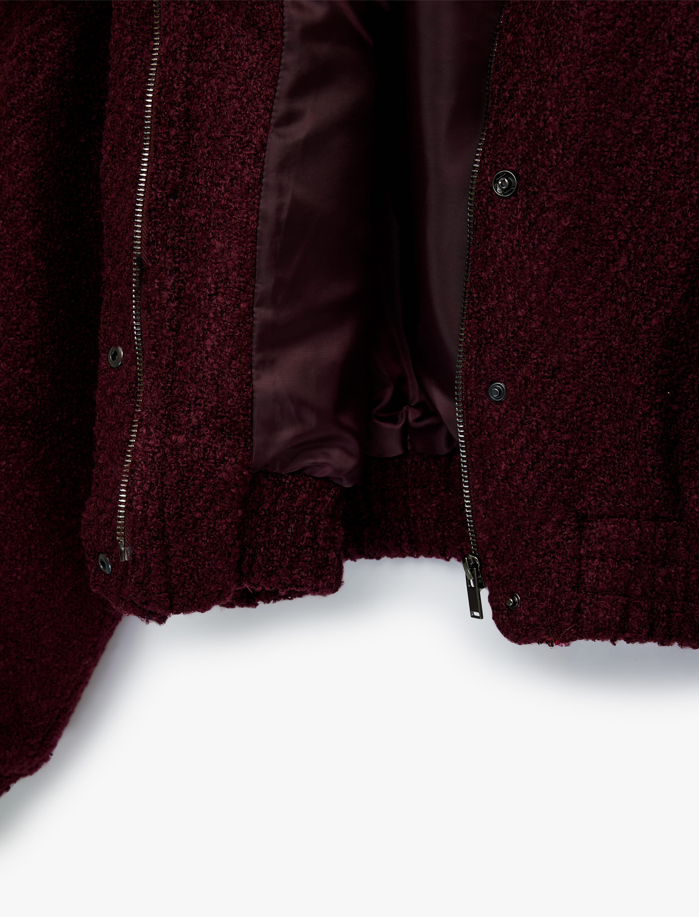   Uzun Kollu Fermuarlı Cepli Tüvit Bomber Ceket