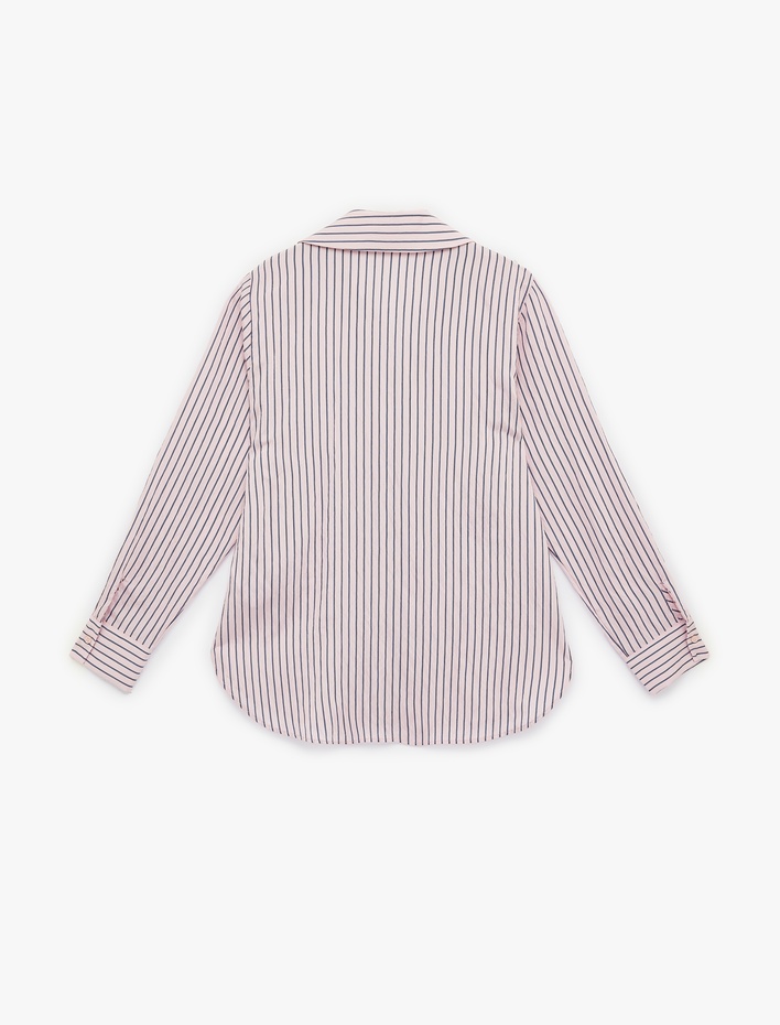  Uzun Kollu Düğmeli Viskon Çizgili Gömlek