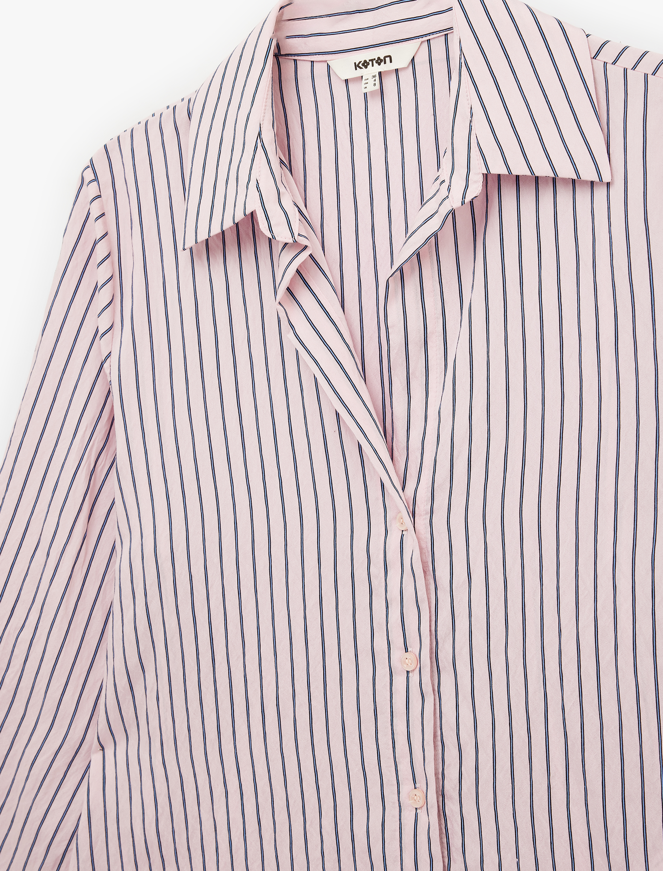   Uzun Kollu Düğmeli Viskon Çizgili Gömlek