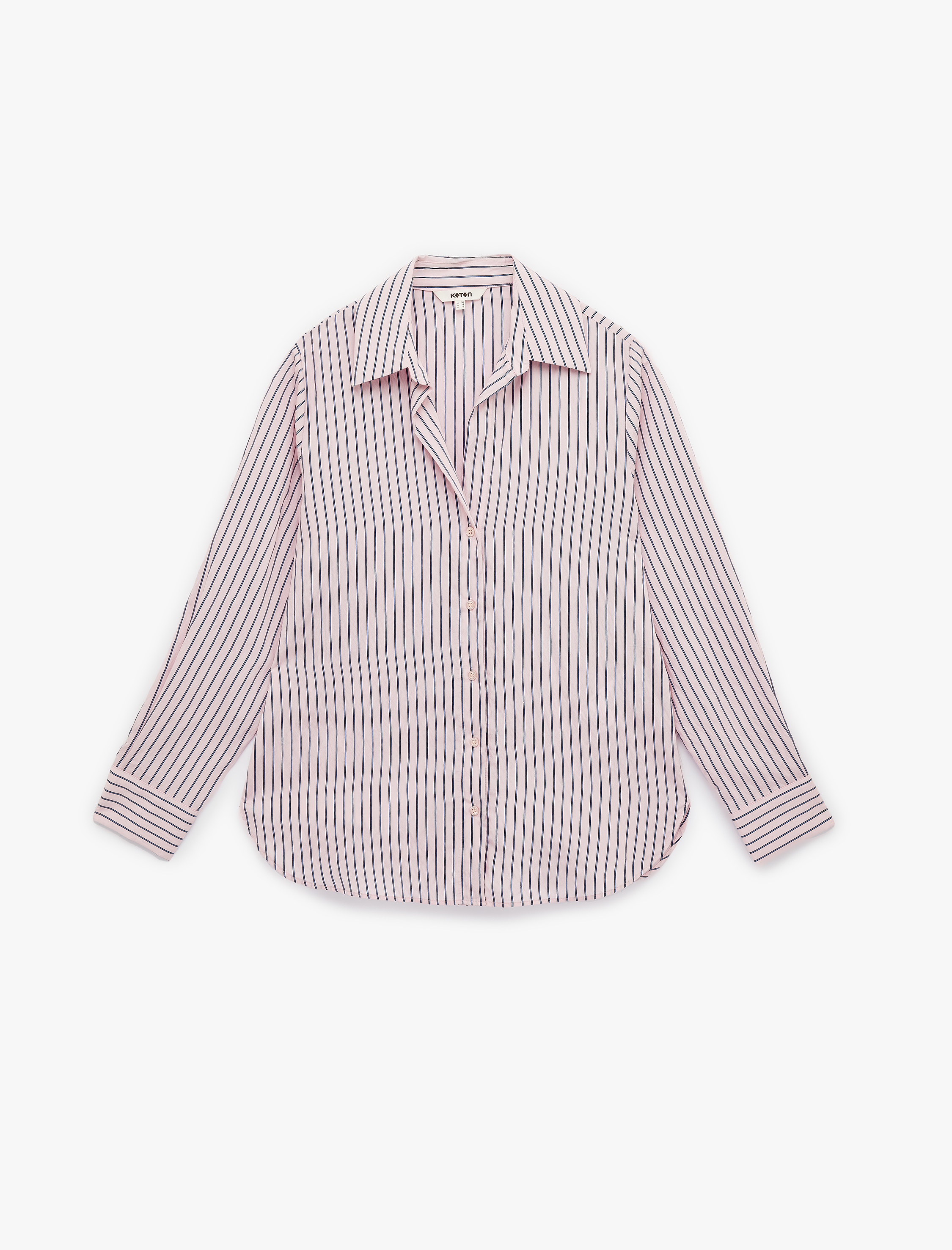   Uzun Kollu Düğmeli Viskon Çizgili Gömlek