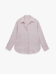 Uzun Kollu Düğmeli Viskon Çizgili Gömlek