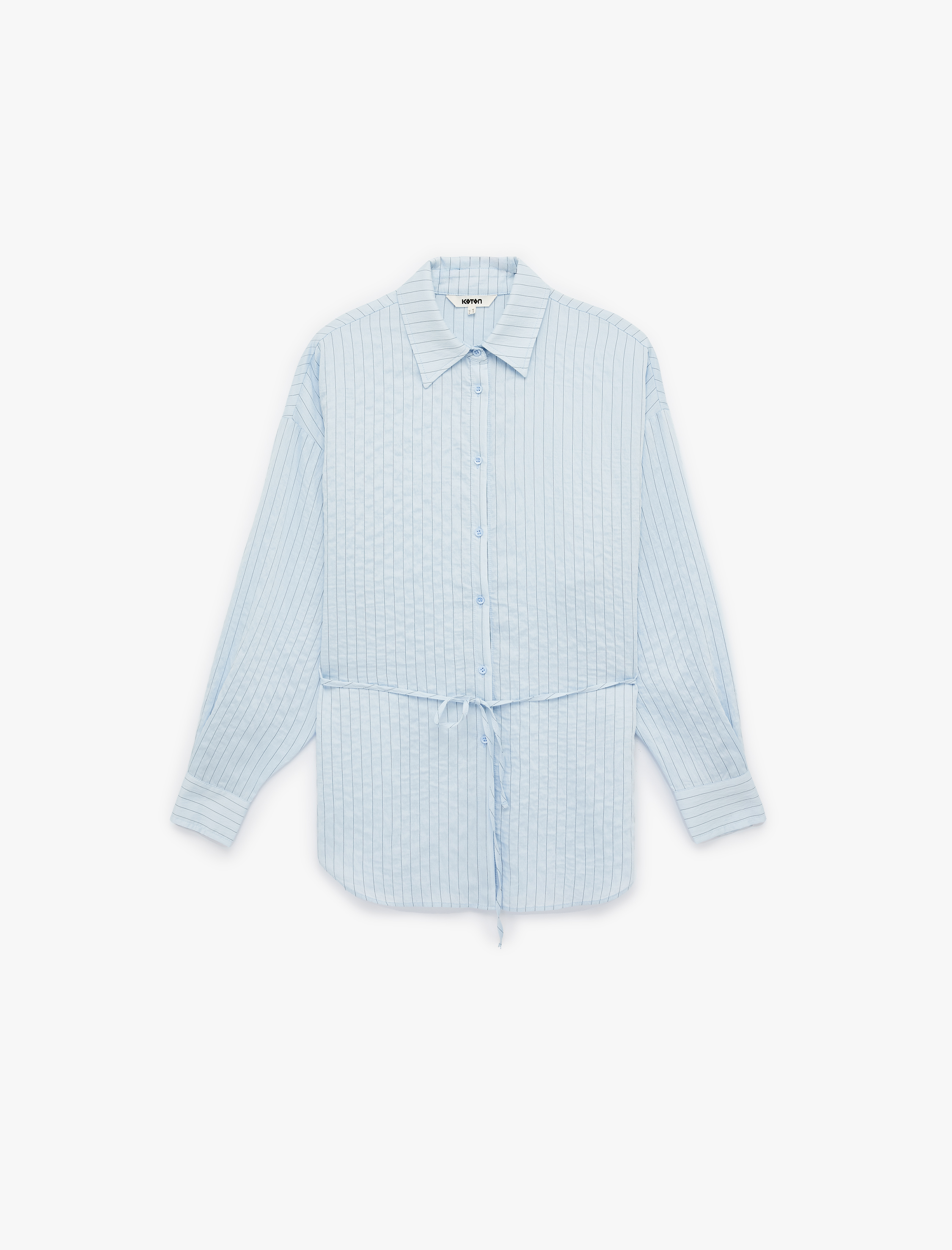   Modal Kumaş Uzun Kollu Bağlama Detaylı Oversize Tunik Gömlek