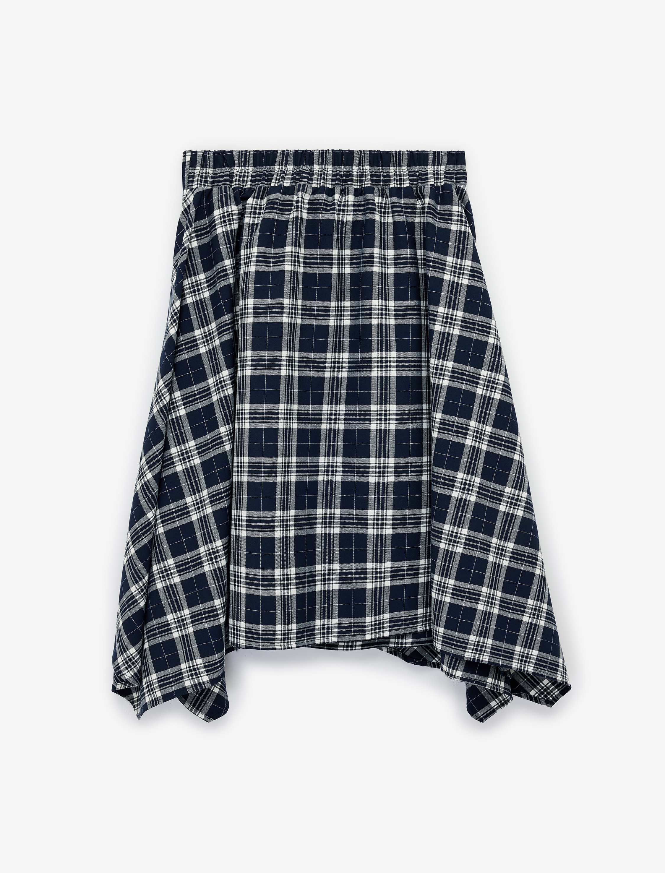   Asimetrik Beli Bağcıklı Fırfırlı Ekose Midi Etek