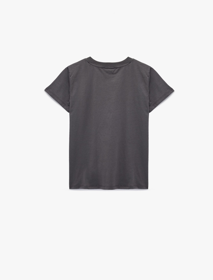 Kız Çocuk Bisiklet Yaka Kısa Kollu Pamuklu Baskılı Tişört