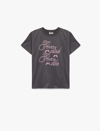 Bisiklet Yaka Kısa Kollu Pamuklu Baskılı Tişört