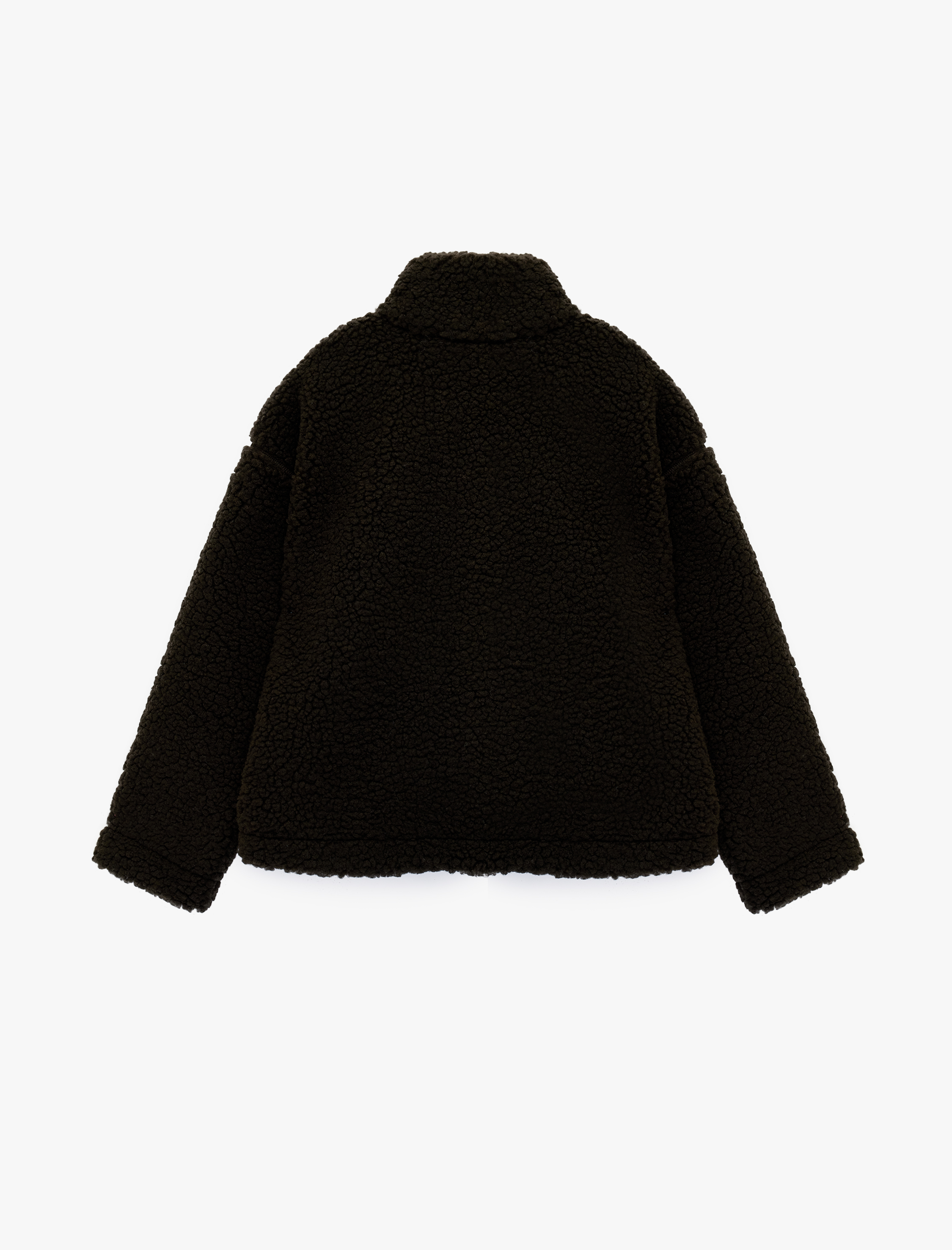   Fermuarlı Dik Yaka Uzun Kollu Peluş Ceket