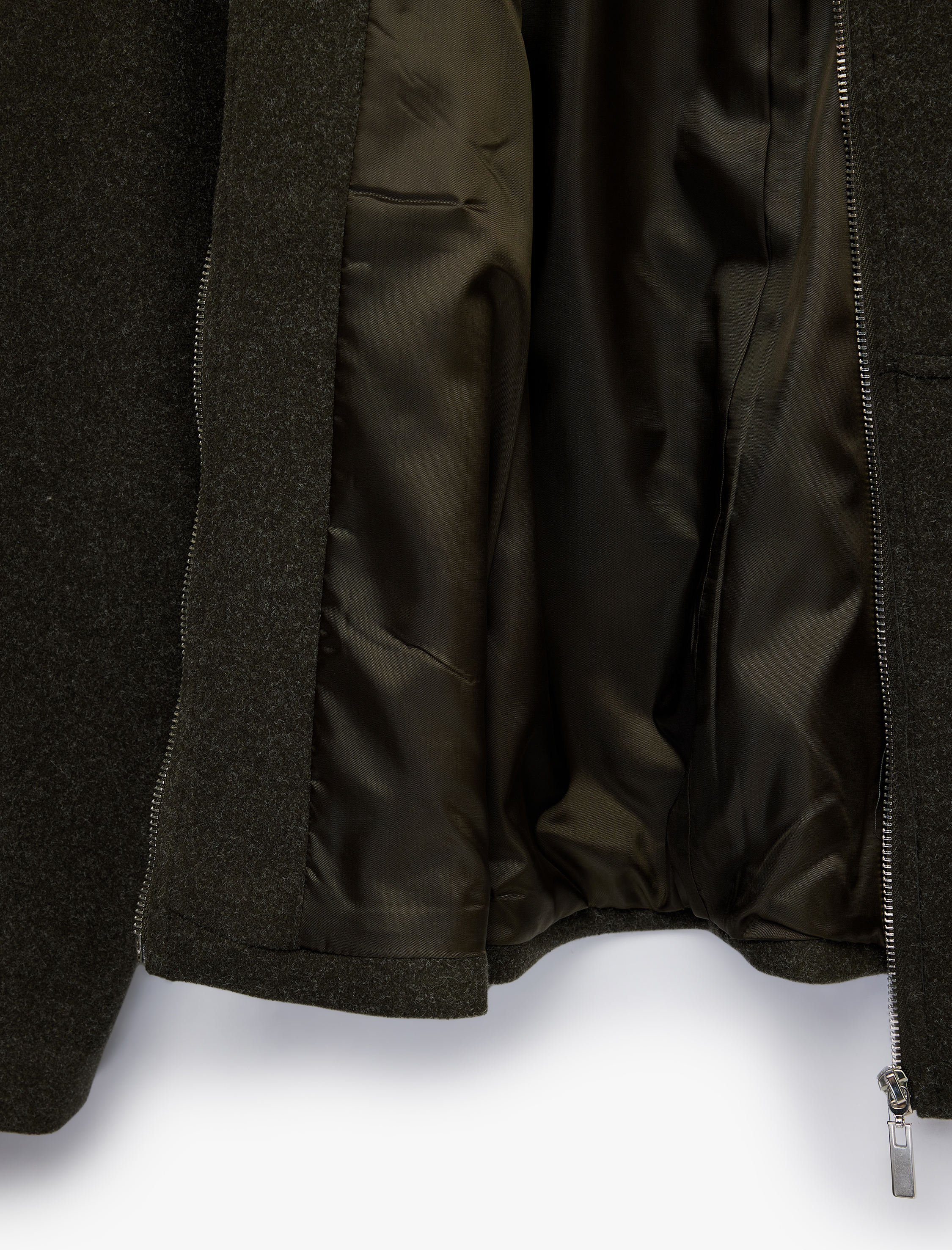   Dik Yaka Uzun Kollu Fermuarlı Kaşe Ceket