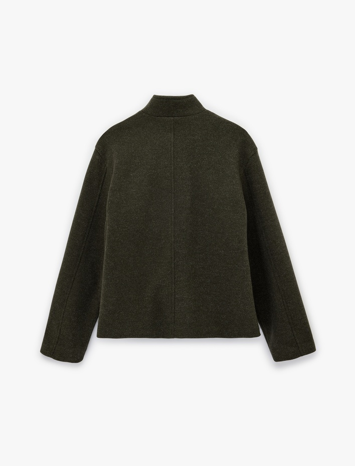  Dik Yaka Uzun Kollu Fermuarlı Kaşe Ceket